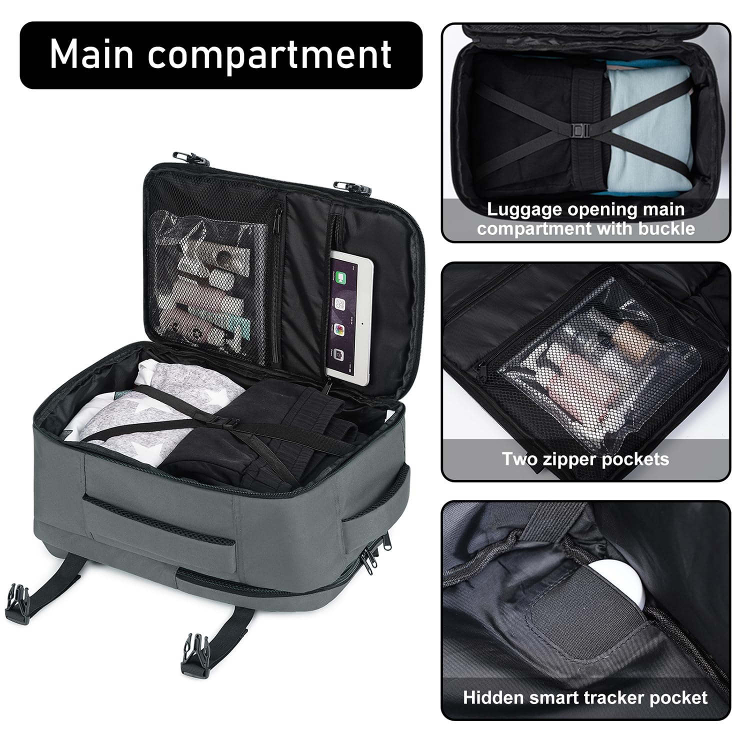 ECOHUB 16 Inch Airline Approved Travel Backpack for Women & Men - Lightweight Waterproof Laptop Backpack, Casual Daypack & Small Hiking Bag - Perfect for Business Trips, College, Commuting & Outdoor Adventures (Grey)