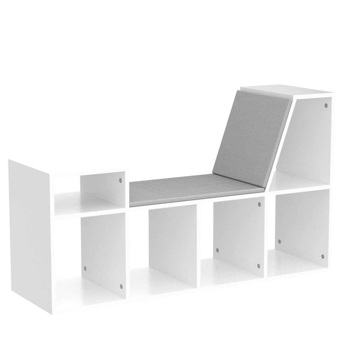 Kids Reading Nook with Storage - 6-Cubby Wooden Bookshelf & Bench Seat Organizer for Toddlers & Children - Perfect for Bedrooms, Classrooms & Playrooms (White)