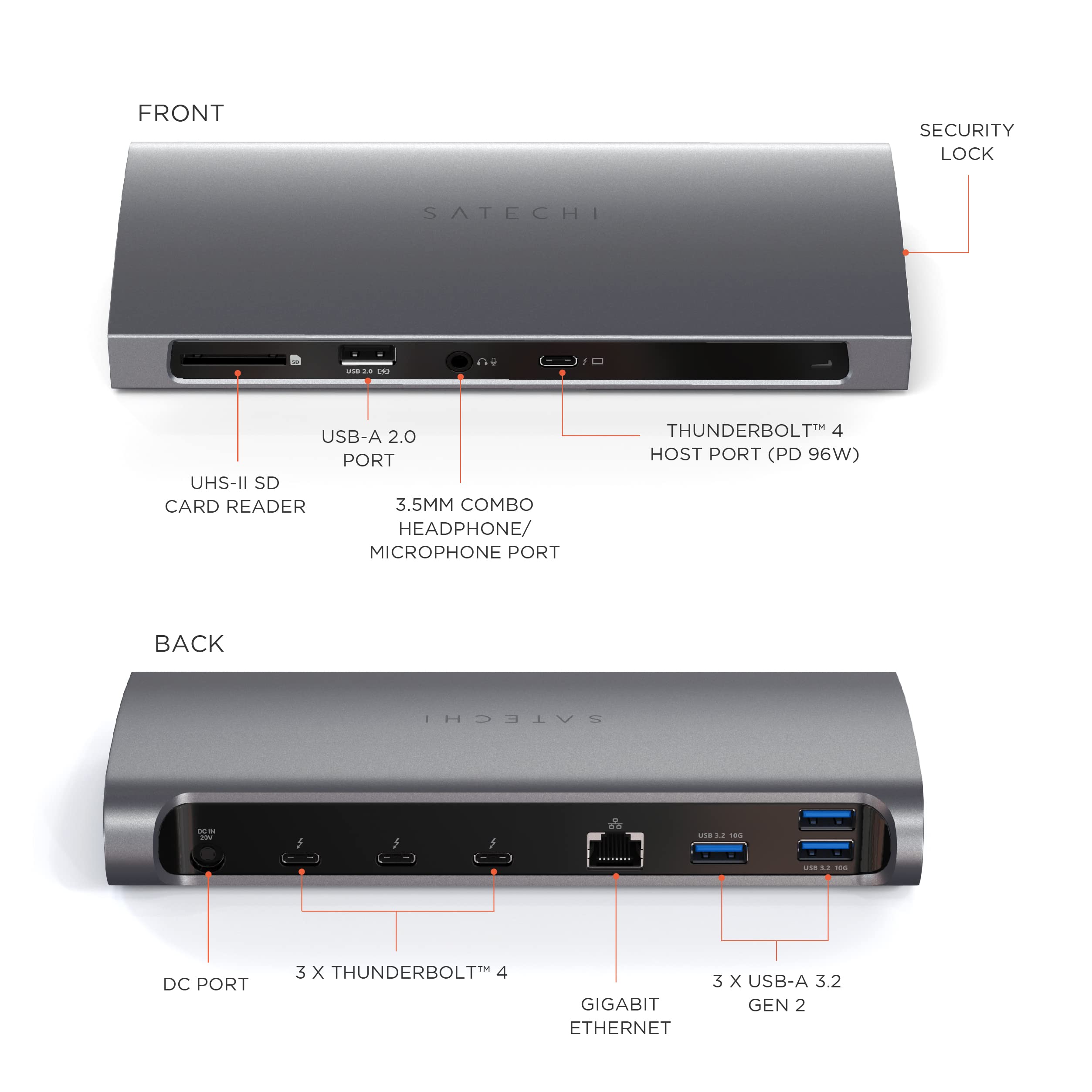 Satechi 12-in-1 Thunderbolt 4 Docking Station with 96W PD Charging, 4K HDMI, USB-C Hub - 4 Downstream Ports, 3 USB-A 3.2, SD Card Reader, Gigabit Ethernet for MacBook Pro/Air (M1 & M2) - Perfect for Home Office & Video Editing Setup