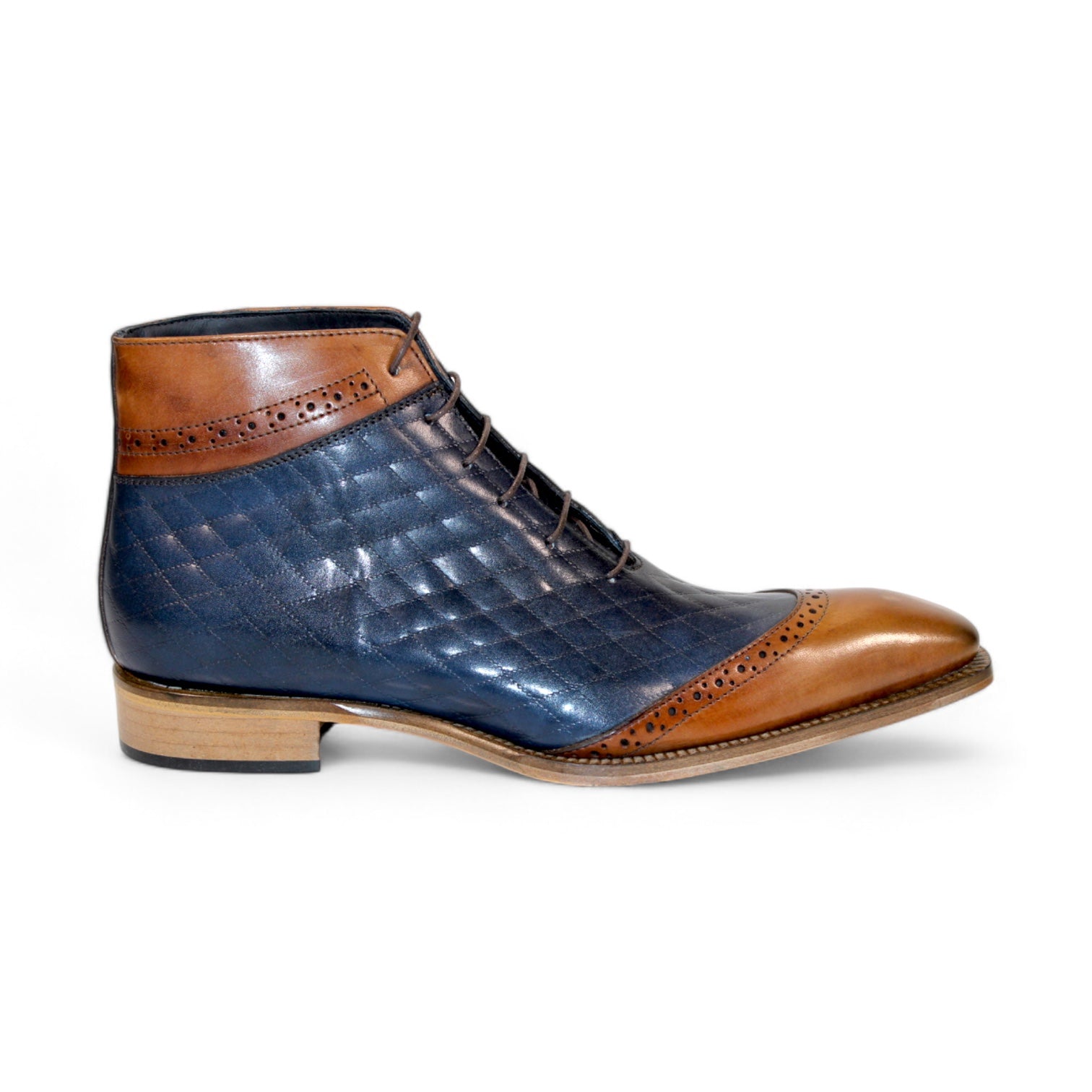 Duca Di Matiste Lauro Men's Dress Shoes - Cognac & Navy Leather Oxfords for Business & Formal Occasions