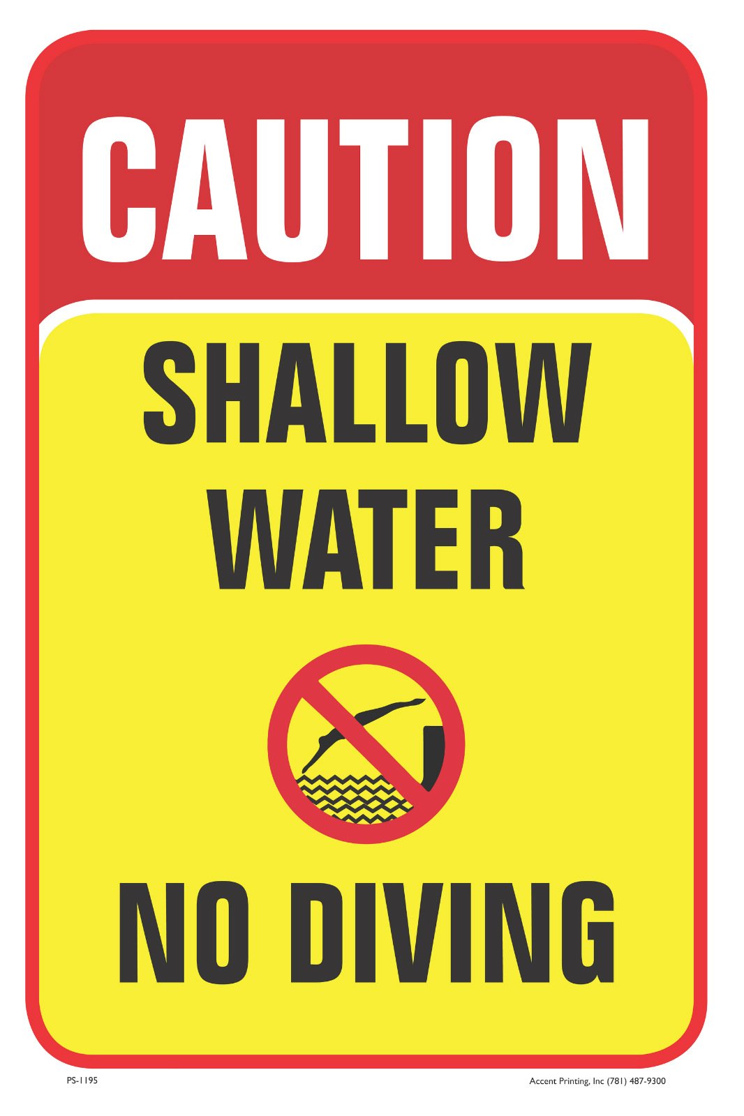Caution Shallow Water No Diving Sign - Durable Safety Warning Sign for Pools, Lakes & Beaches - Perfect for Public Pools, Water Parks & Residential Swimming Areas