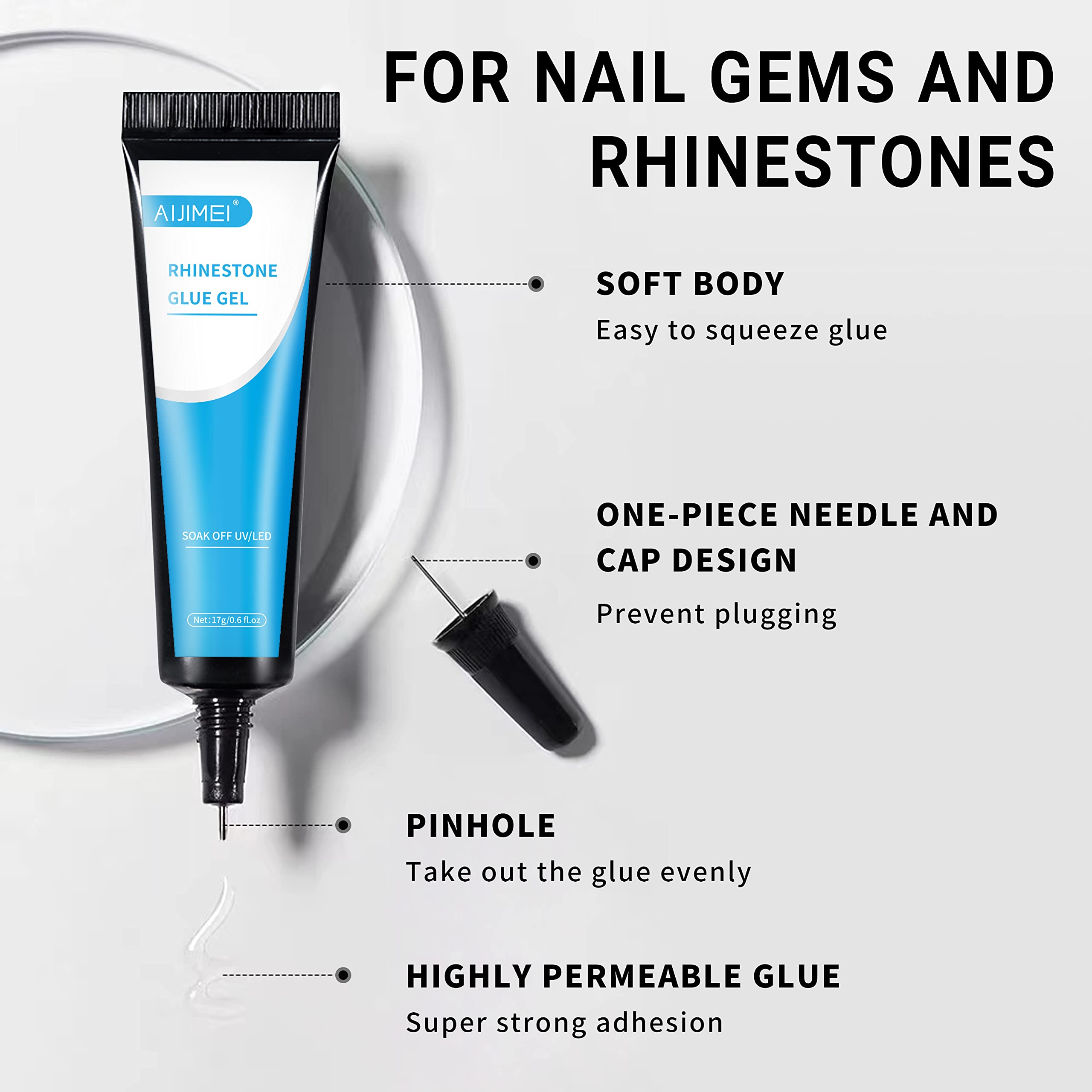 Professional UV Cured Nail Glue for Rhinestones & Nail Charms - Strong Adhesive Gel for Artificial Nails, DIY Nail Art, and Manicures - Perfect for Salon, Home Use, and Special Occasions
