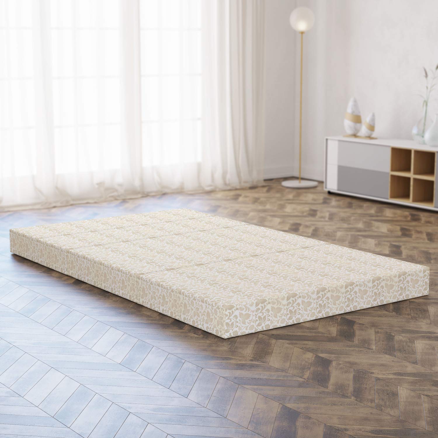 Ambesonne Victorian Foldable Mattress - Retro Swirl Floral Design, 78.7