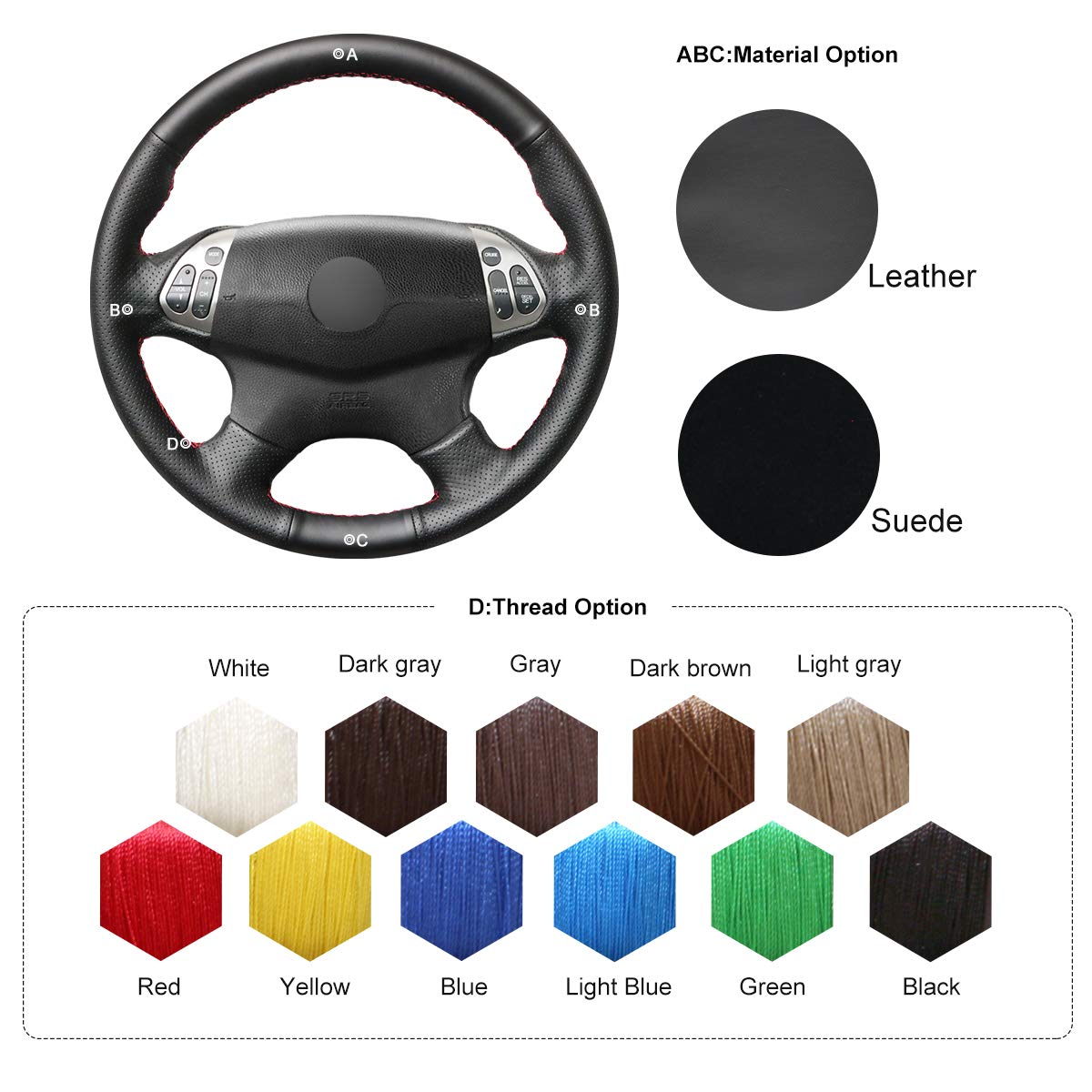 MEWANT Custom Hand-Sewn DIY Genuine Leather Perforated Steering Wheel Cover for Acura TL 2004-2006 - Premium Car Steering Wrap for Enhanced Grip & Comfort - Perfect for Daily Commute & Road Trips