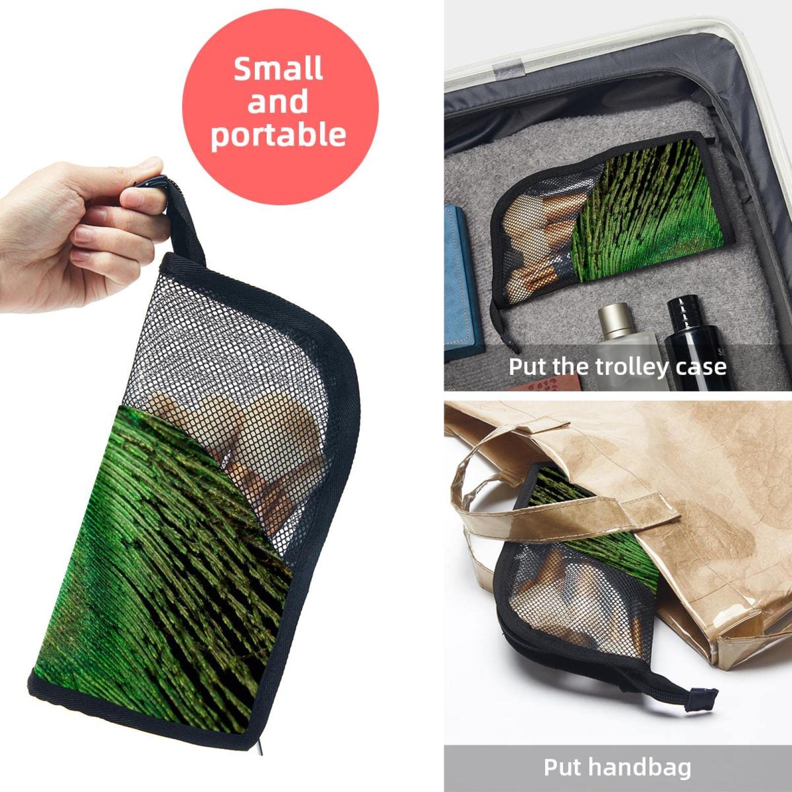 Peacock Feather Makeup Brush Organizer Bag with 12 Brushes - Portable Cosmetic Brush Holder Case for Travel, Home Vanity & Professional Makeup Artists
