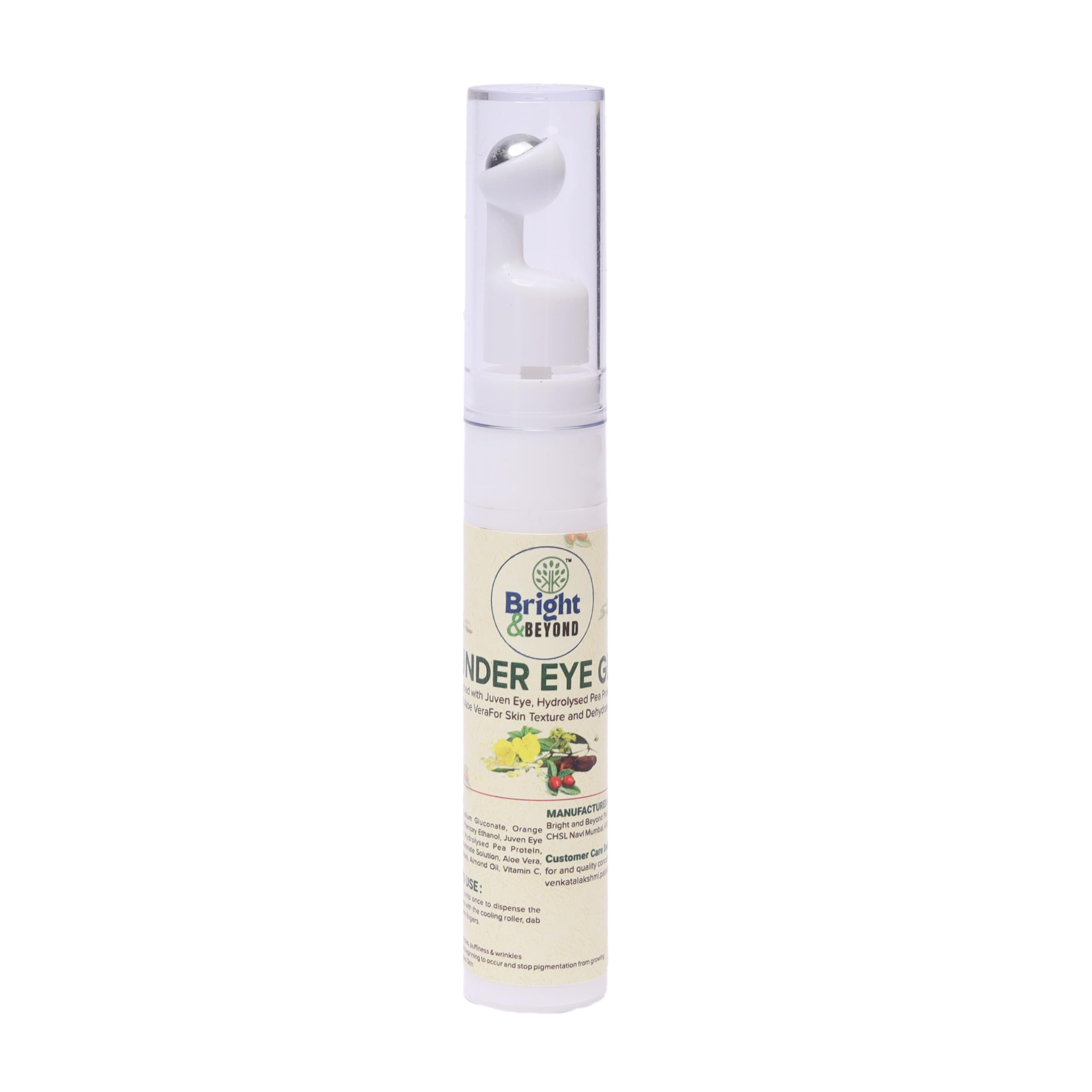 Bright & Beyond Under Eye Cream Gel for Dark Circles, Puffiness & Fine Lines - Vitamin E Enriched with Cooling Massage Applicator (15ml) | Reduce Eye Bags & Wrinkles for Brighter, Youthful Look | Perfect for Morning & Night Skincare Routine