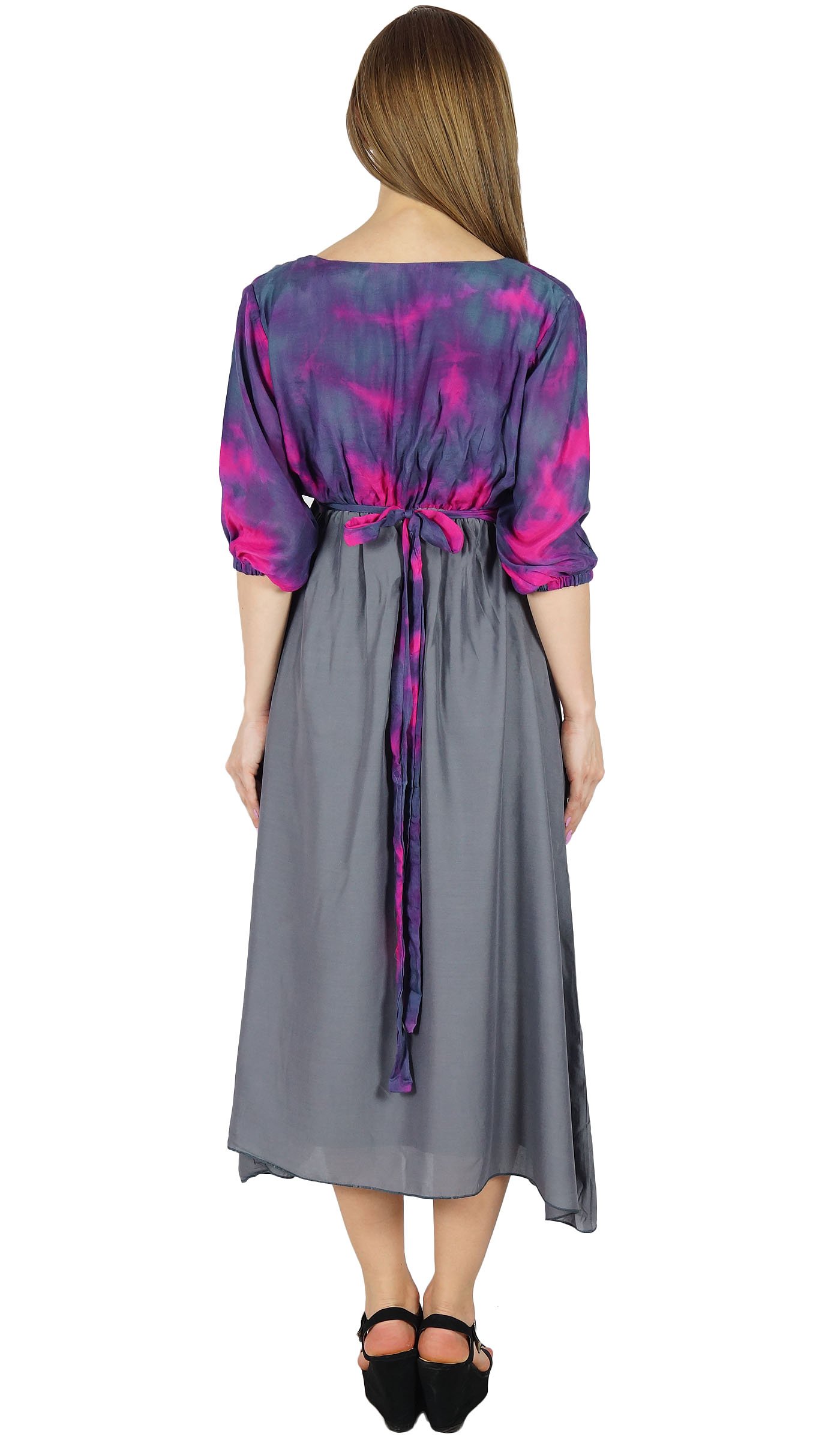 Bimba Women's Casual Midi Shift Dress - Chic Gray Rayon Day Dress with 3/4 Sleeve | Perfect for Office Wear, Brunch Dates & Summer Outings