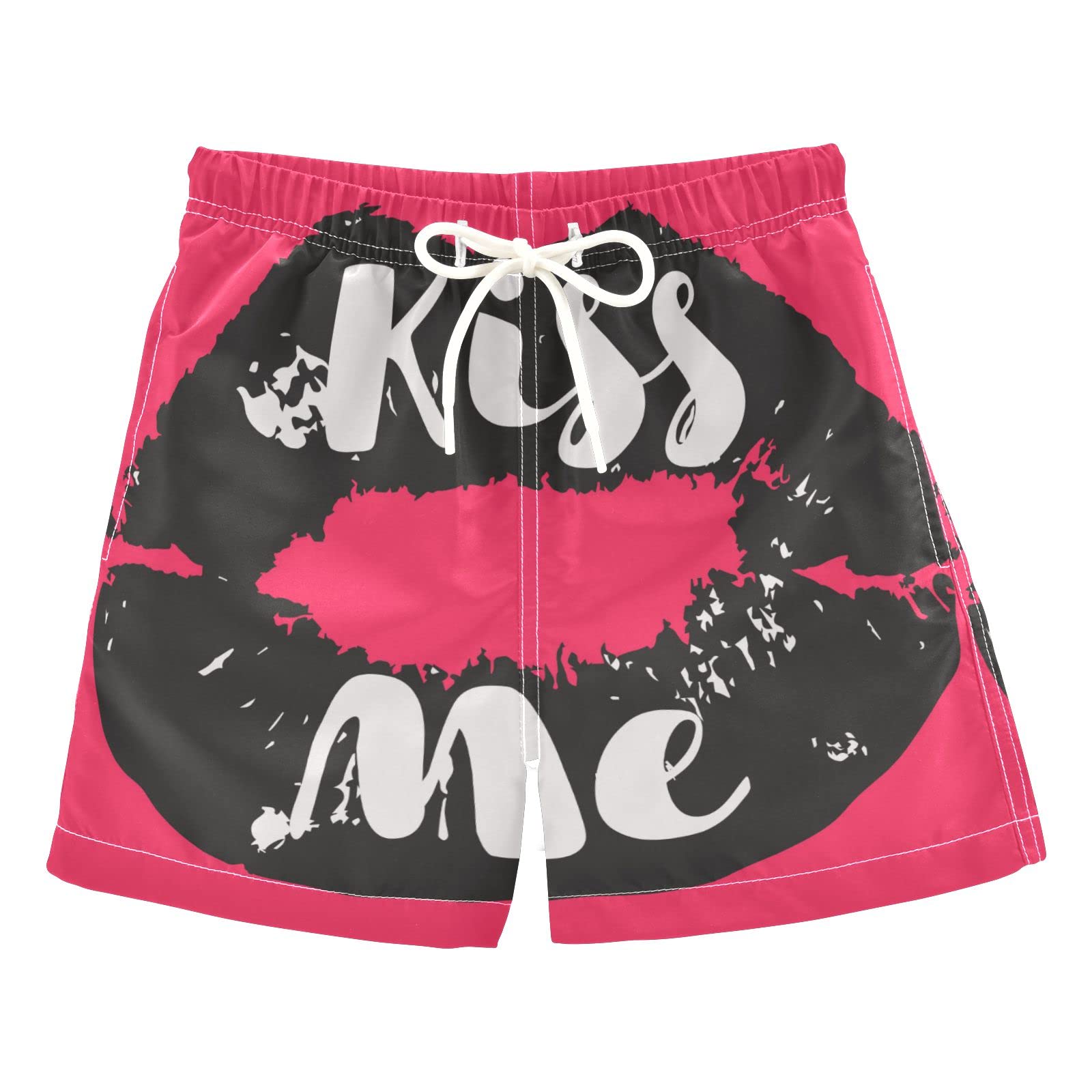 **Boys' Quick-Dry Swim Trunks for Toddlers & Kids 2-8 Years – Kiss Me Lips Design – Perfect for Beach, Pool & Summer Water Play**