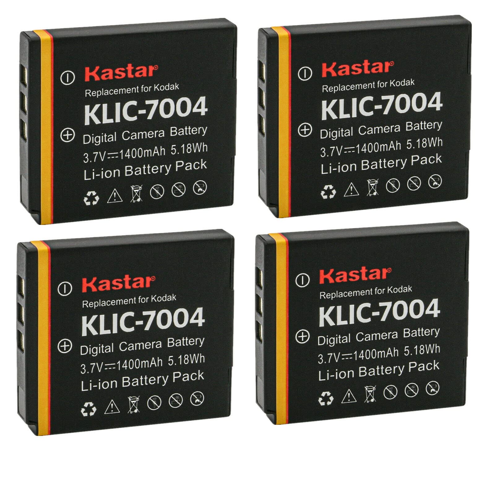 Kastar 4-Pack Replacement Battery for Kodak KLIC-7004 K7004 - Compatible with Kodak K7700 Charger, PLAYSPORT, PLAYTOUCH, PlayFull Dual, Zi8, Zi10, Zi12, Zx3 & EasyShare V1273 Digital Cameras - Perfect for Travel Photography & Outdoor Adventures