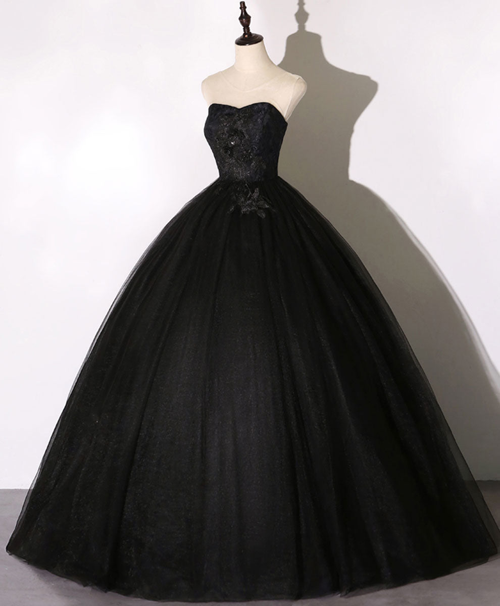 Elegant Black Sweetheart Neck Tulle Long Prom Dress - Formal Evening Gown for Homecoming, Ball & Special Occasions