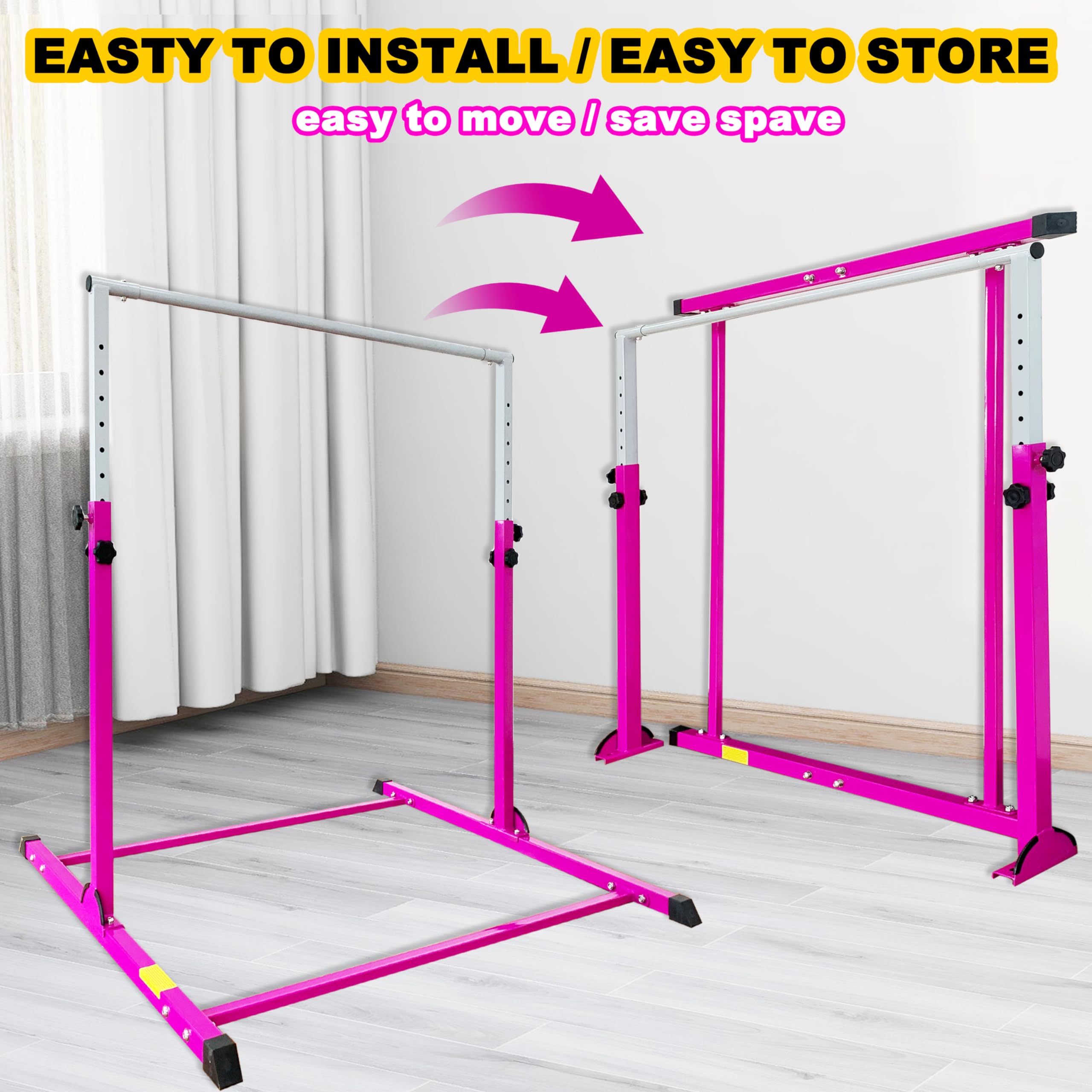 Kids Gymnastic Bar - Adjustable Kip Bar for Home & Club Training | Horizontal Bar for Children Ages 3-15 | Perfect for Strength Training & Gymnastics Practice at Home, School or Gym