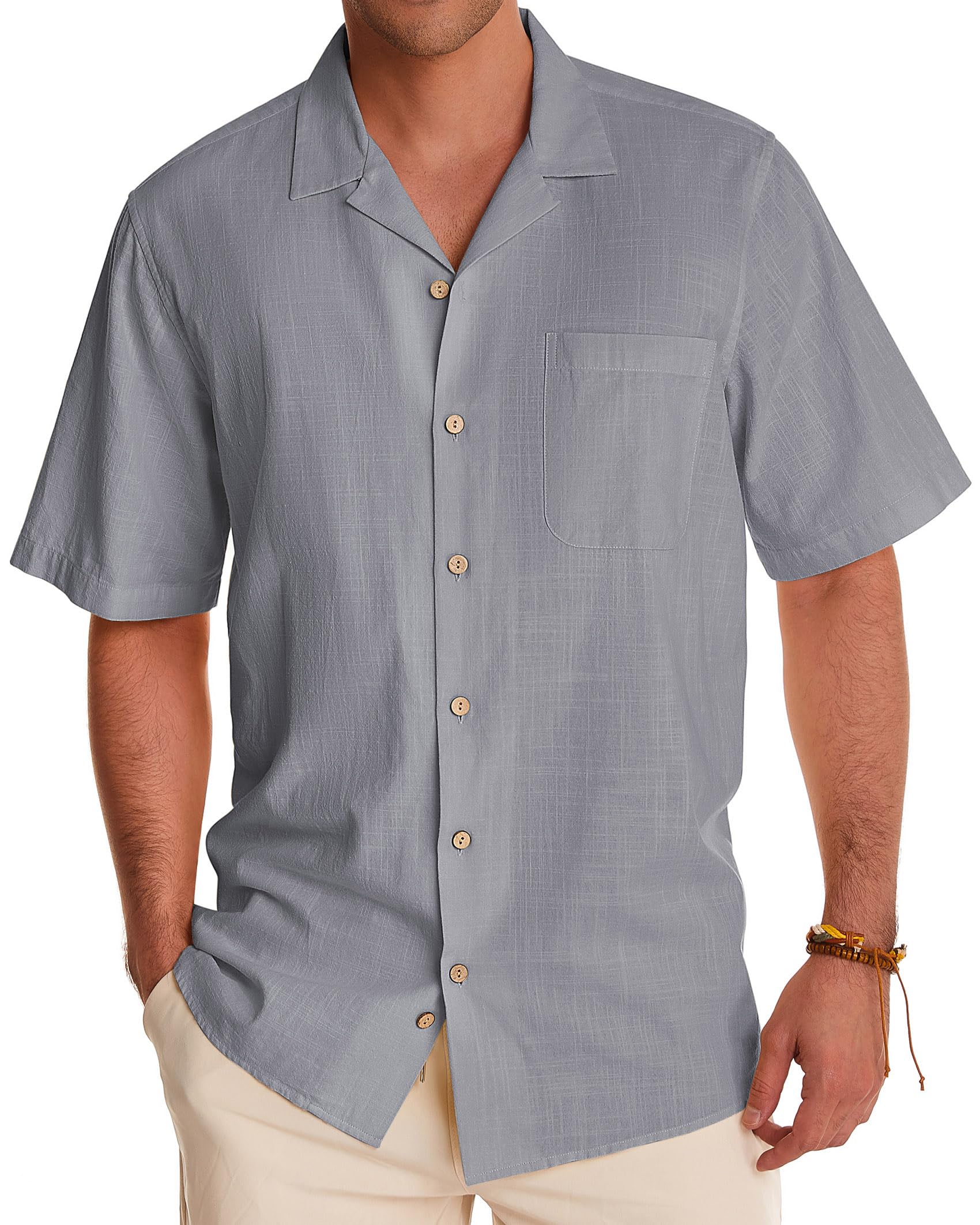 Men's Linen Short Sleeve Button Down Shirts - Breathable Cotton Summer Beach Shirts, Casual Cuban & Hawaiian Style Vacation Shirts for Outdoor Activities, Travel, and Relaxation