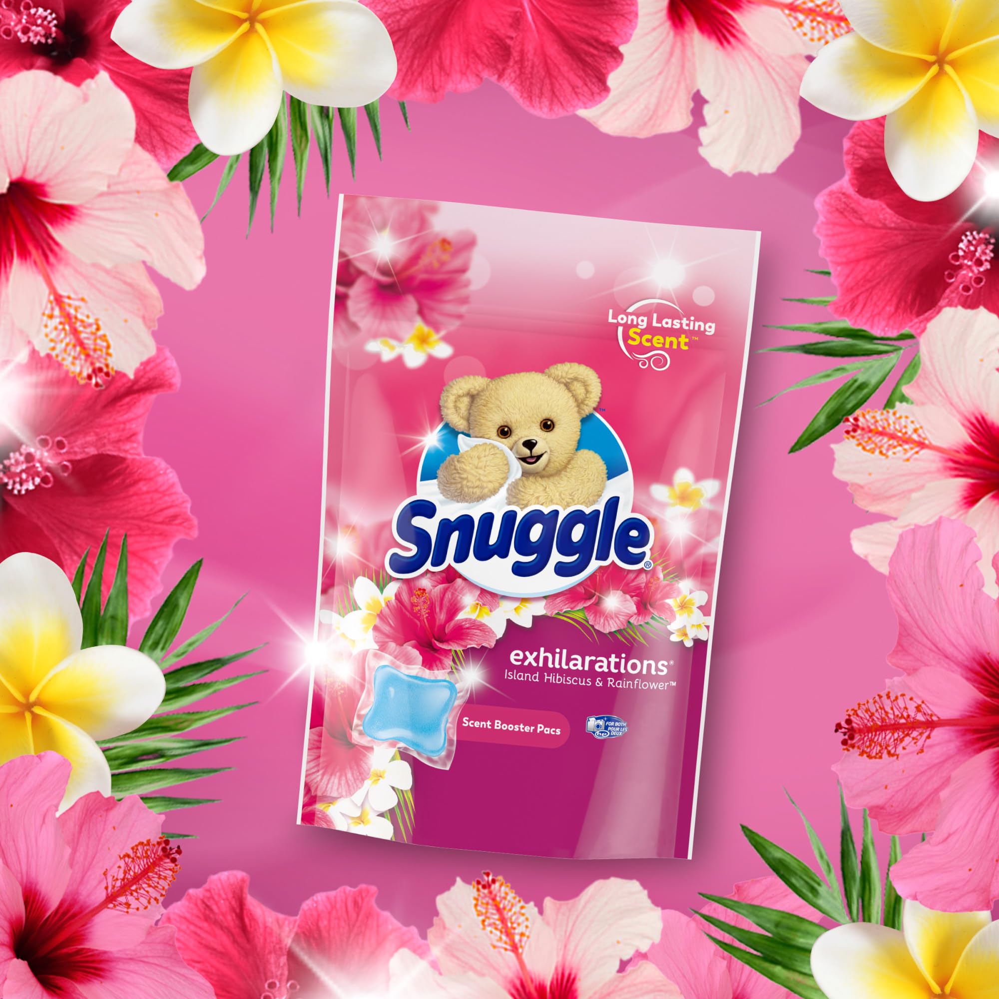 Snuggle Exhilarations Laundry Scent Booster Pacs - Island Hibiscus & Rainflower (56 Count) | Fresh Long-Lasting Fragrance for Clothes | Perfect for Laundry, Bedding & Towels