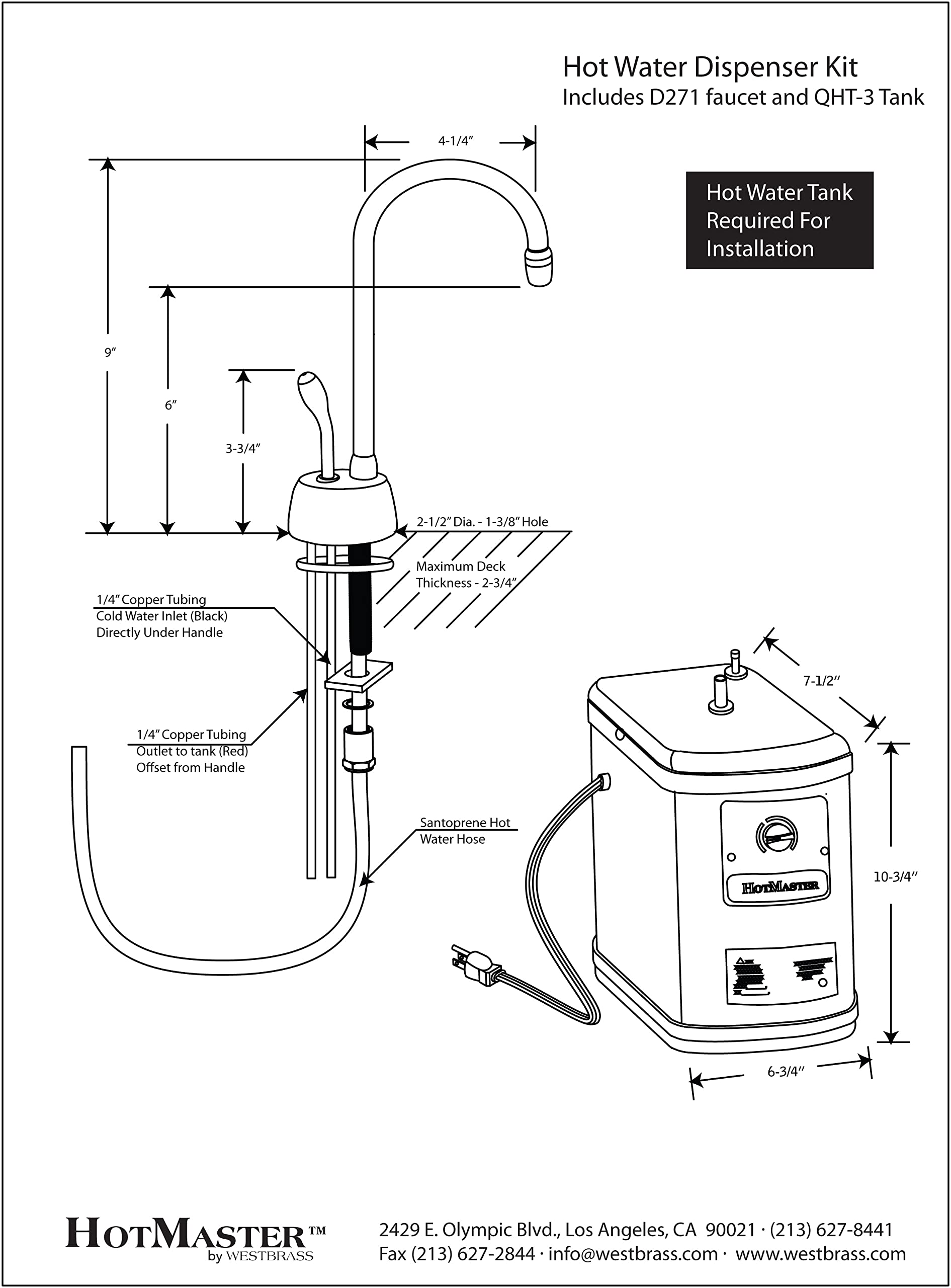 Westbrass A271H-12 Velosah 9-Inch Single Handle Hot Water Dispenser Faucet with Thermostatic Tank - Oil Rubbed Bronze Finish - Perfect for Kitchens, Offices & Coffee Stations
