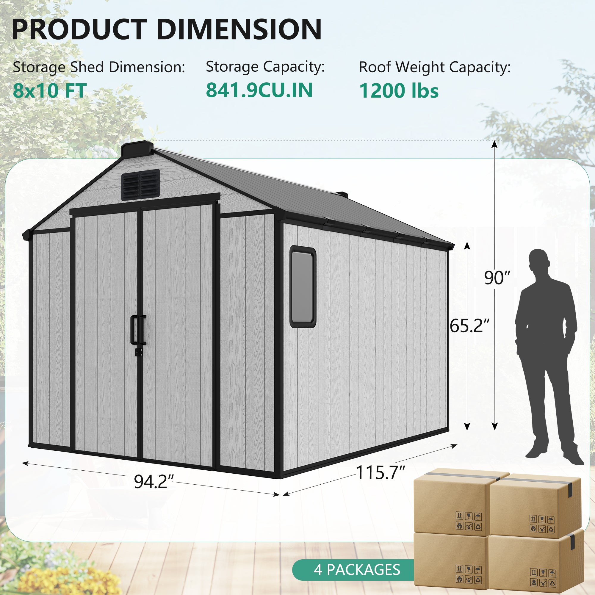 EROMMY 8X10 Outdoor Storage Shed - Heavy Duty Weatherproof Garden Shed for Backyard, Patio & Lawn Equipment Storage - Perfect for Storing Tools, Bikes & Seasonal Items