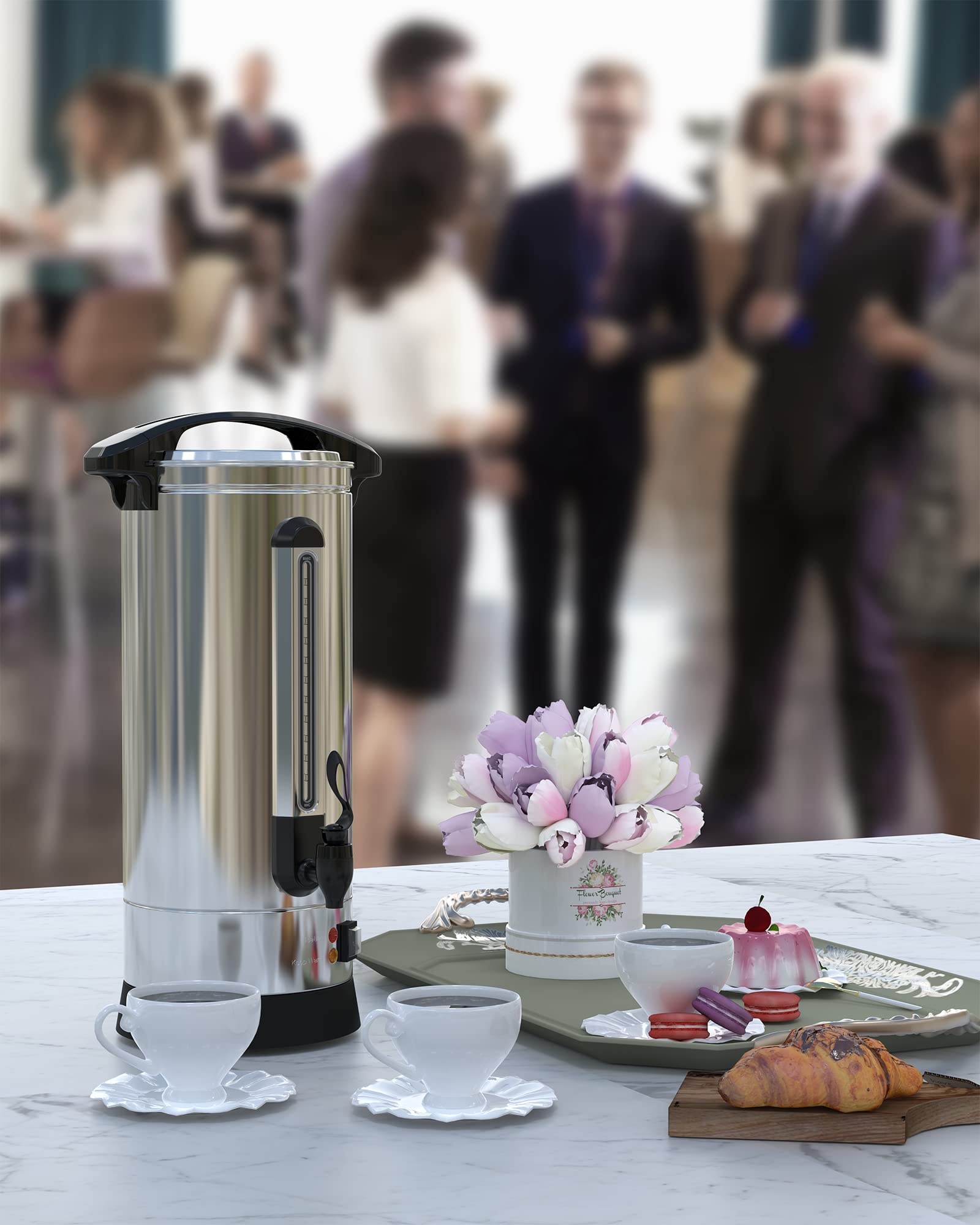 65 Cups 10L Commercial Coffee Urn - Stainless Steel Fast Brew Electric Hot Water Dispenser for Catering, Meetings & Parties - Perfect for Large Events, Restaurants & Office Break Rooms (Silver)