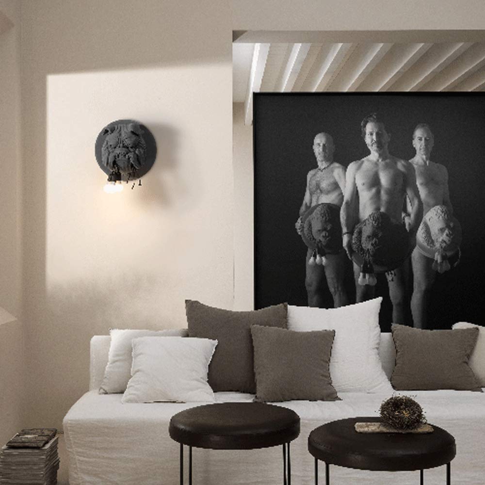Modern Resin Bulldog Wall Lamp - 3-Light Nordic Gray/White Animal Wall Sconce, Industrial Loft Bedroom Lighting, E27 Bulb Fixture for Home Decor - Perfect for Bedside Night Light & Living Room Wall Art