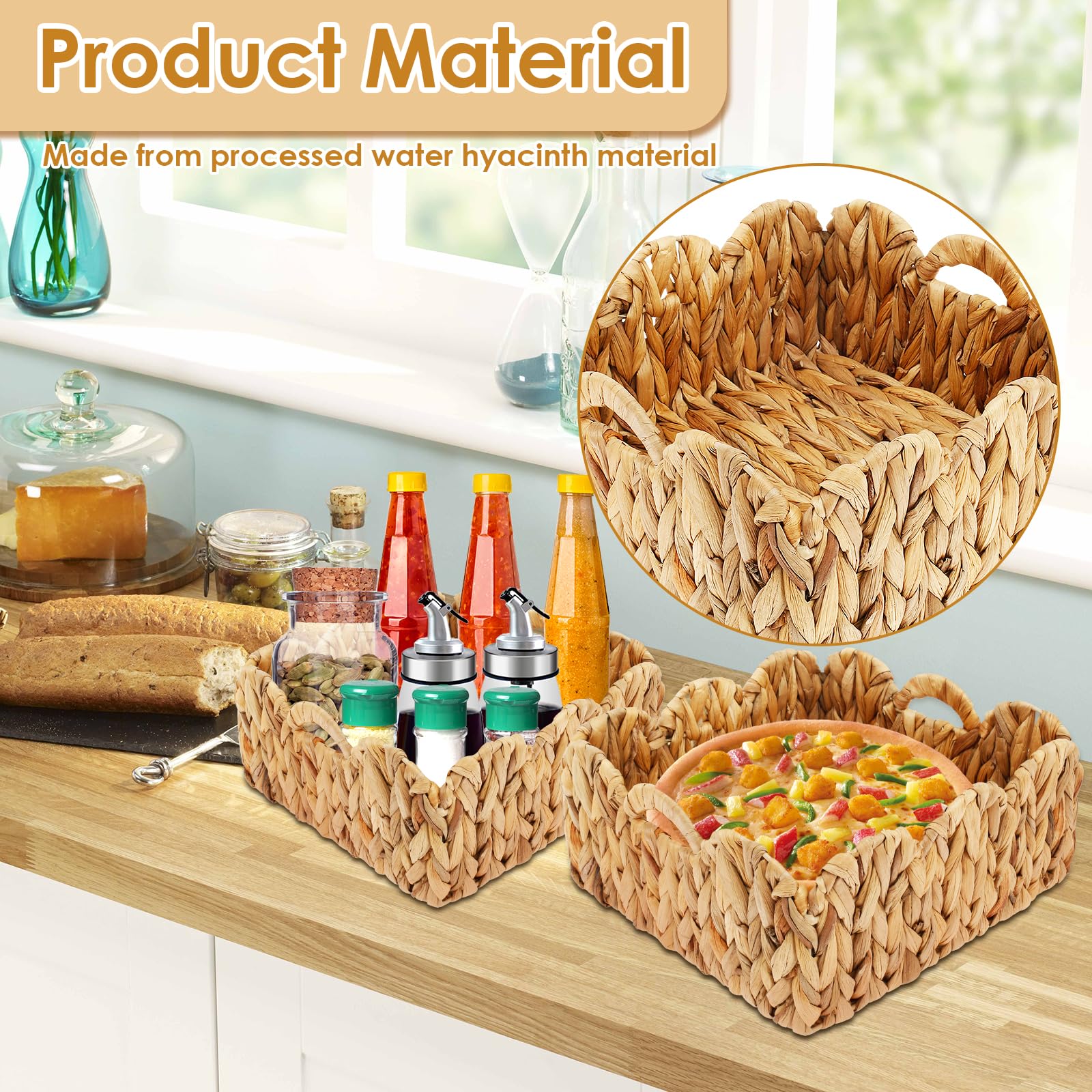 2-Pack Handwoven Woven Storage Baskets with Handles - Natural Rattan Nursery & Home Organization Bins - 15L Capacity for Bedroom, Living Room, Baby Room Storage - Perfect for Toys, Blankets & Clothes Organization