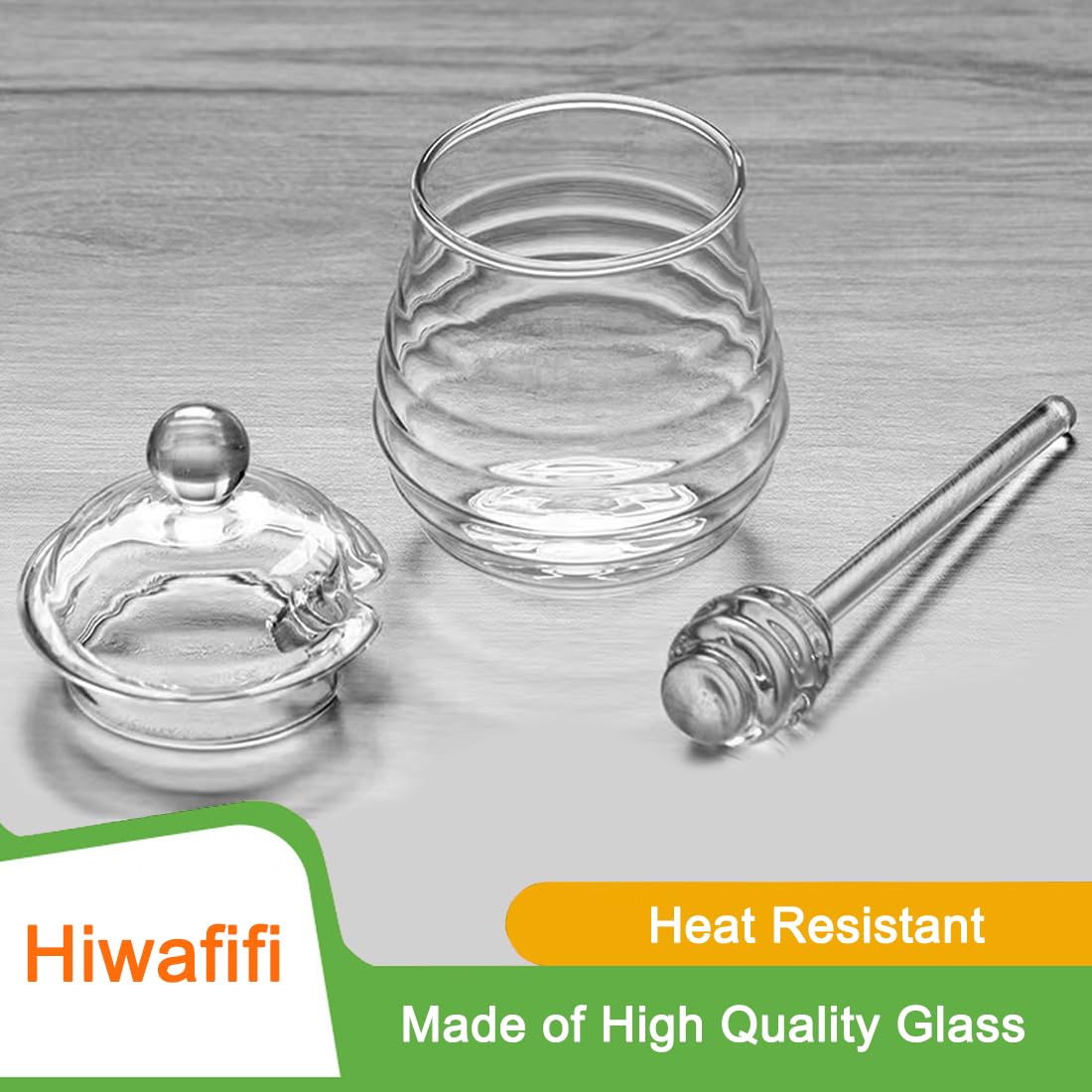 10oz Glass Honey Jar with Lid & Dipper - Heat Resistant Honey Storage for Kitchen, Coffee Bar & Gifts