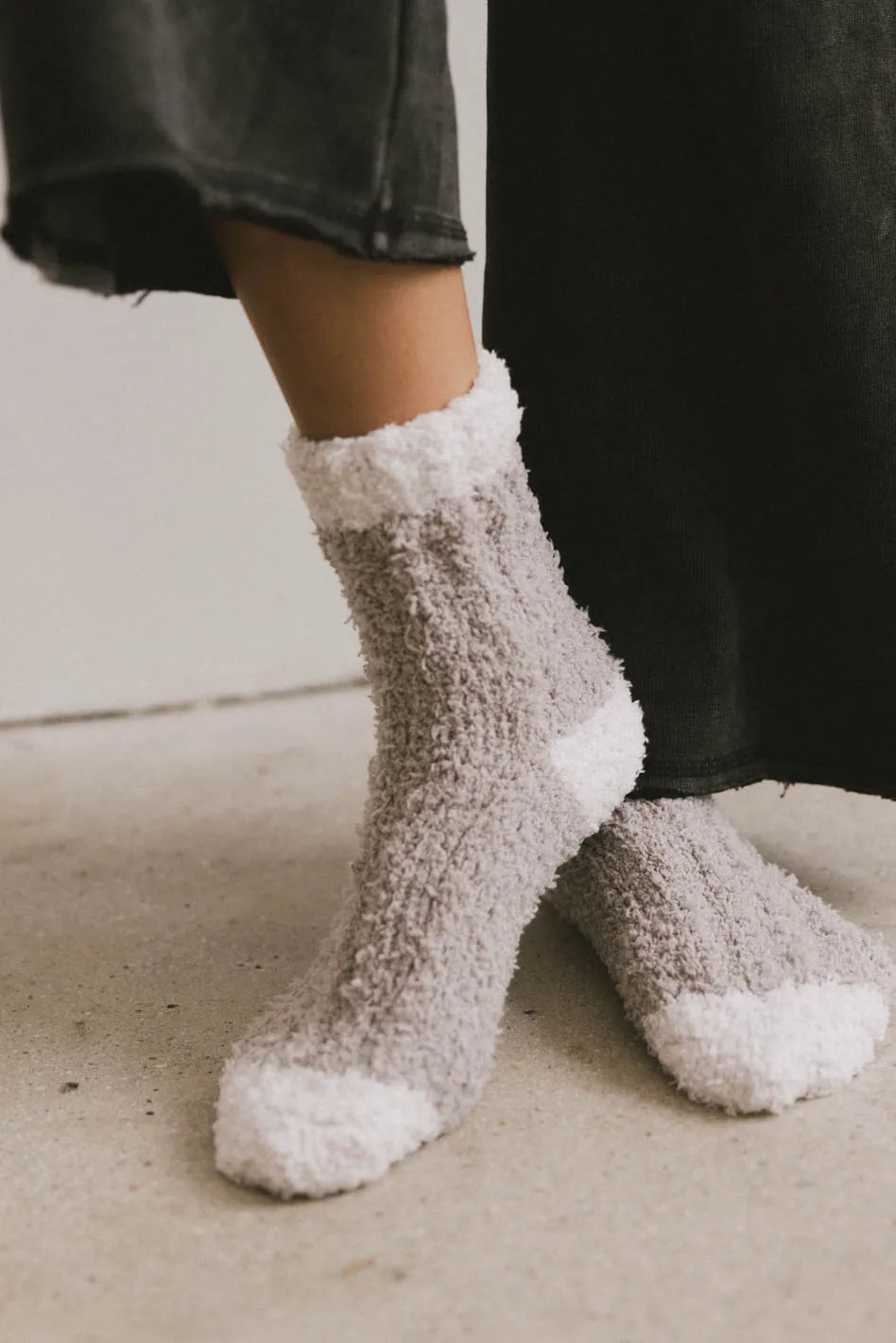 Soft Fuzzy Contrast Socks for Women - Cozy Purple Knit Socks for Winter, Lounge & Home Wear