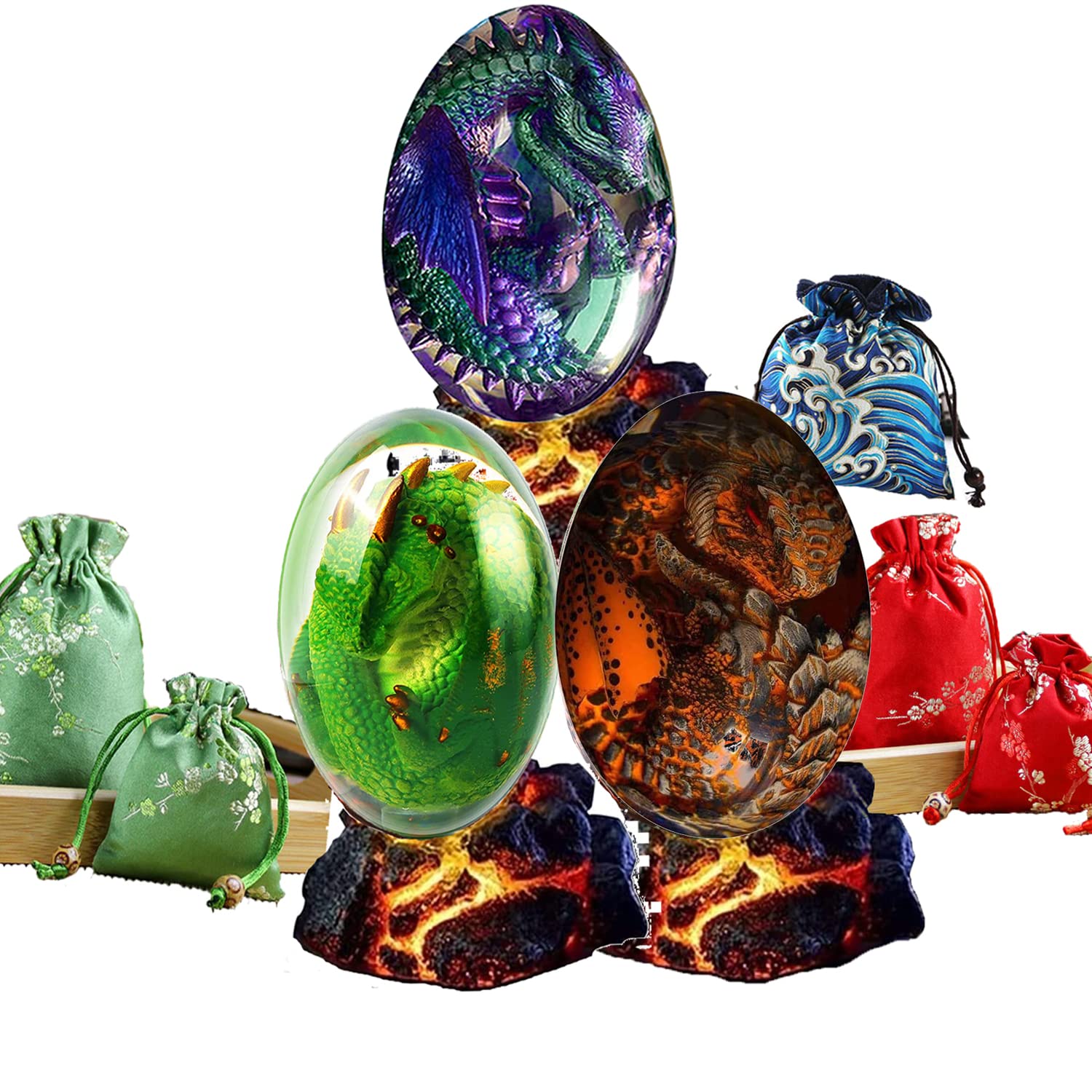 Luminous Dragon Egg Ornament - Handmade Resin Sculpture, Unique Gift for Home & Office Decor (3pcs)