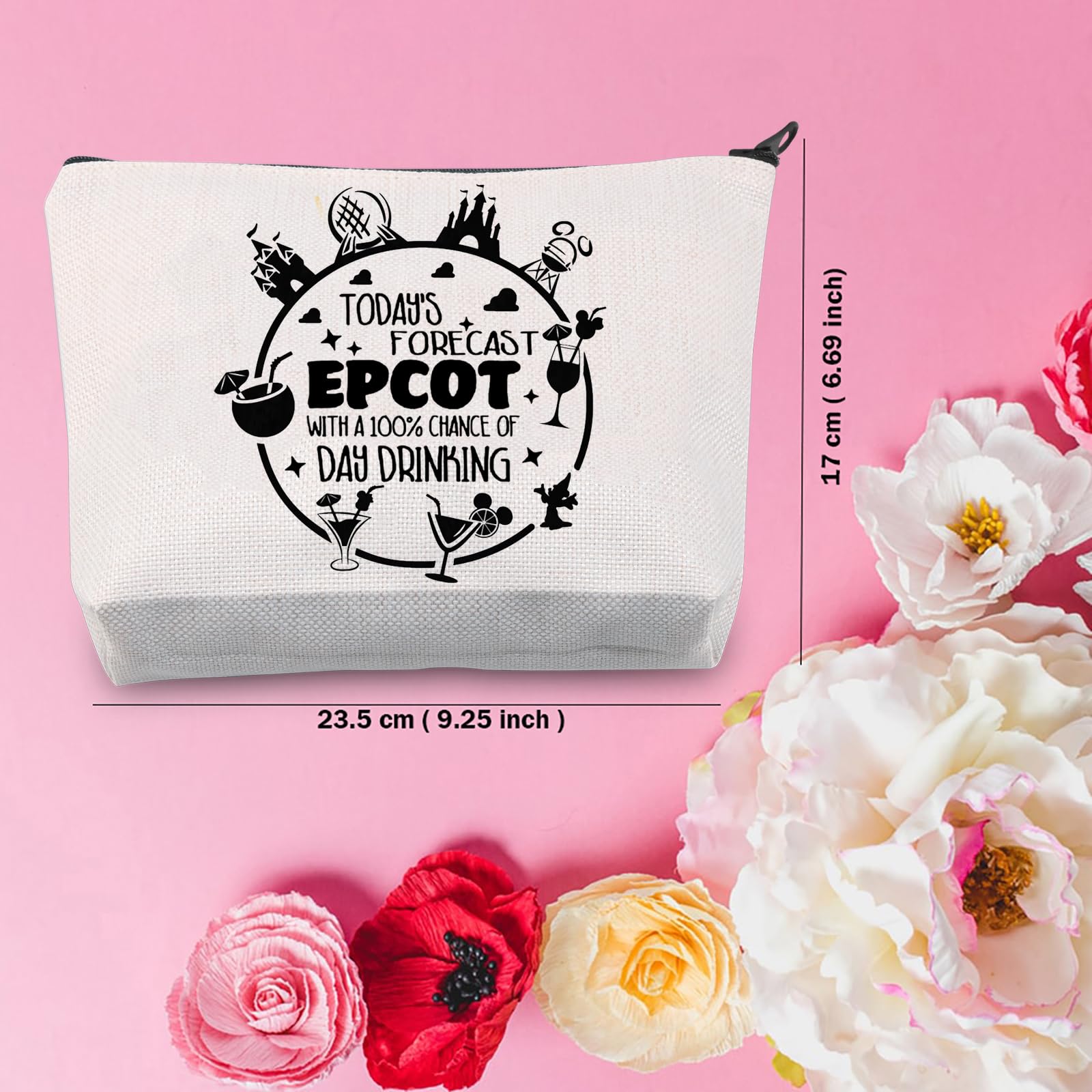TSOTMO DWT Magic World Travel Makeup Bag & Toiletry Pouch - Perfect for Epcot Drinking Around the World, Gift for Travelers & Disney Fans - Great for Vacations, Cosmetics Storage & Festival Essentials