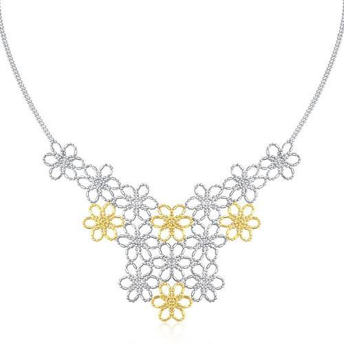 14K Yellow Gold & Sterling Silver Flower Cluster Bead Necklace - 18 Inch Elegant Dainty Chain for Women - Perfect for Weddings, Parties & Everyday Wear