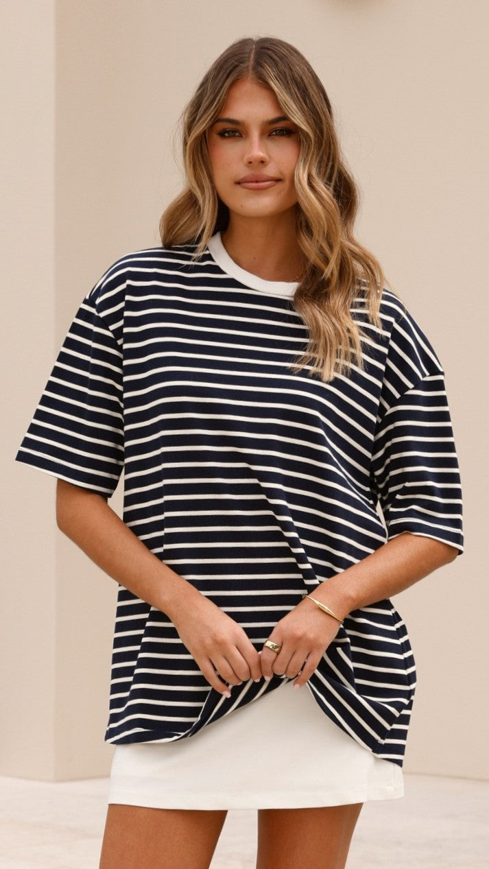 Jeto Oversized T-Shirt for Men & Women - Soft Cotton Relaxed Fit Tee in Navy & White - Perfect for Casual Wear, Street Style & Loungewear