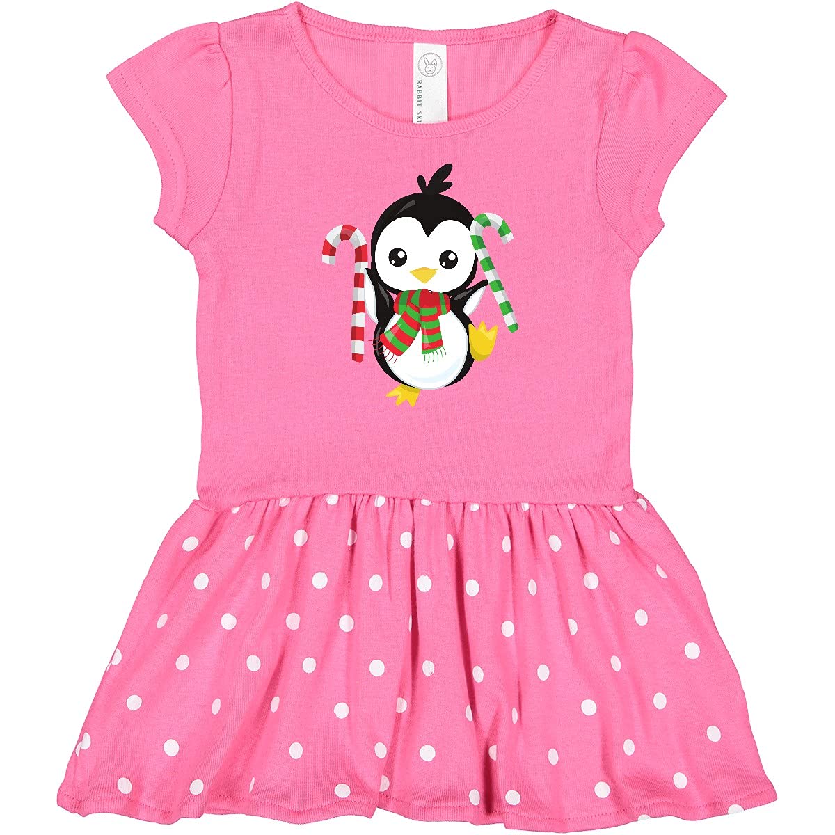 Inktastic Christmas Penguin with Scarf - Cute Candy Cane Print Infant Dress for Baby Girls | Holiday Outfit, Christmas Photo Shoot, Family Gathering