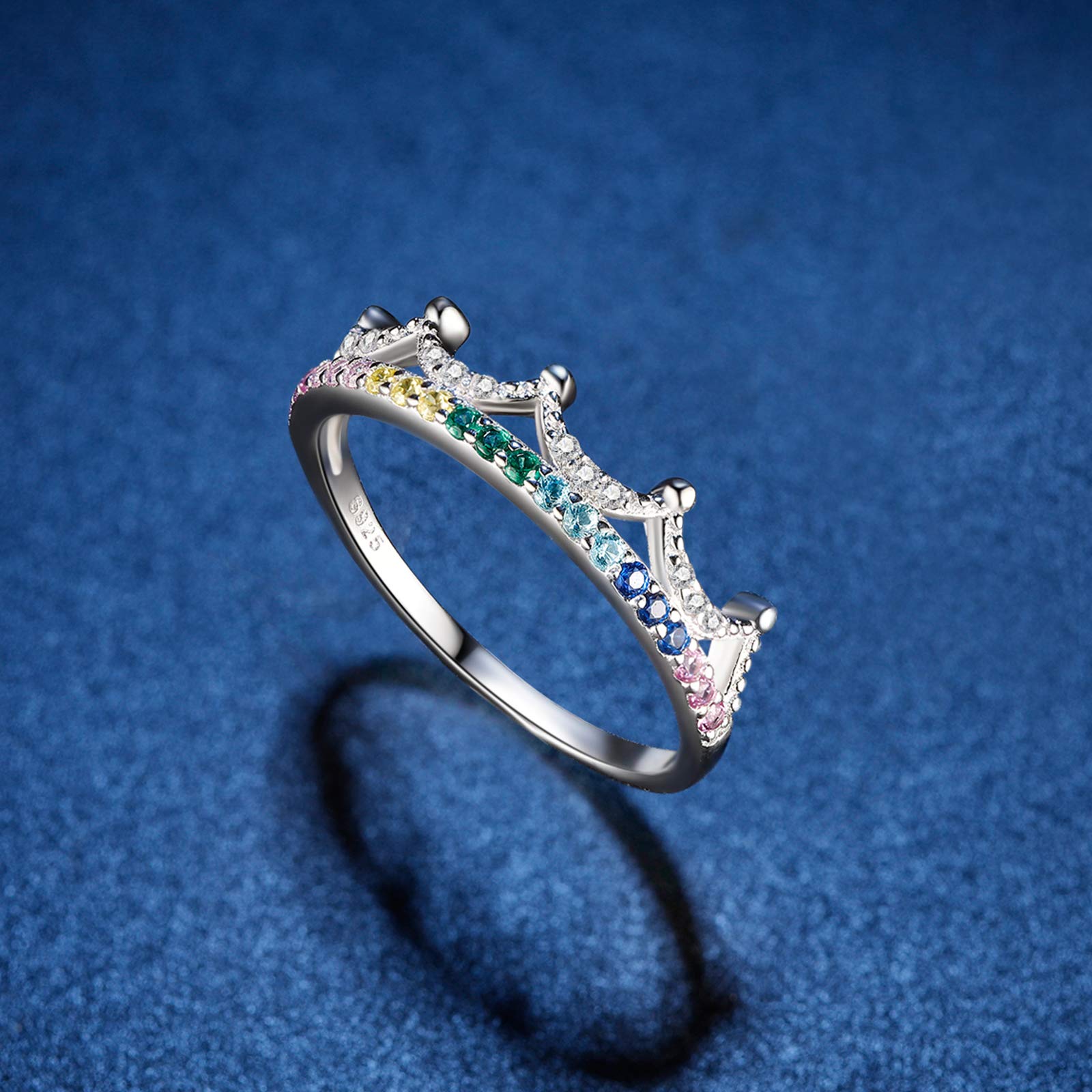 925 Sterling Silver Crown Ring with Colorful Cubic Zirconias - Elegant Jewelry Gift for Women, Bridesmaid, Birthday, Anniversary, Wedding & Promise - Perfect for Special Occasions, Date Nights & Formal Events