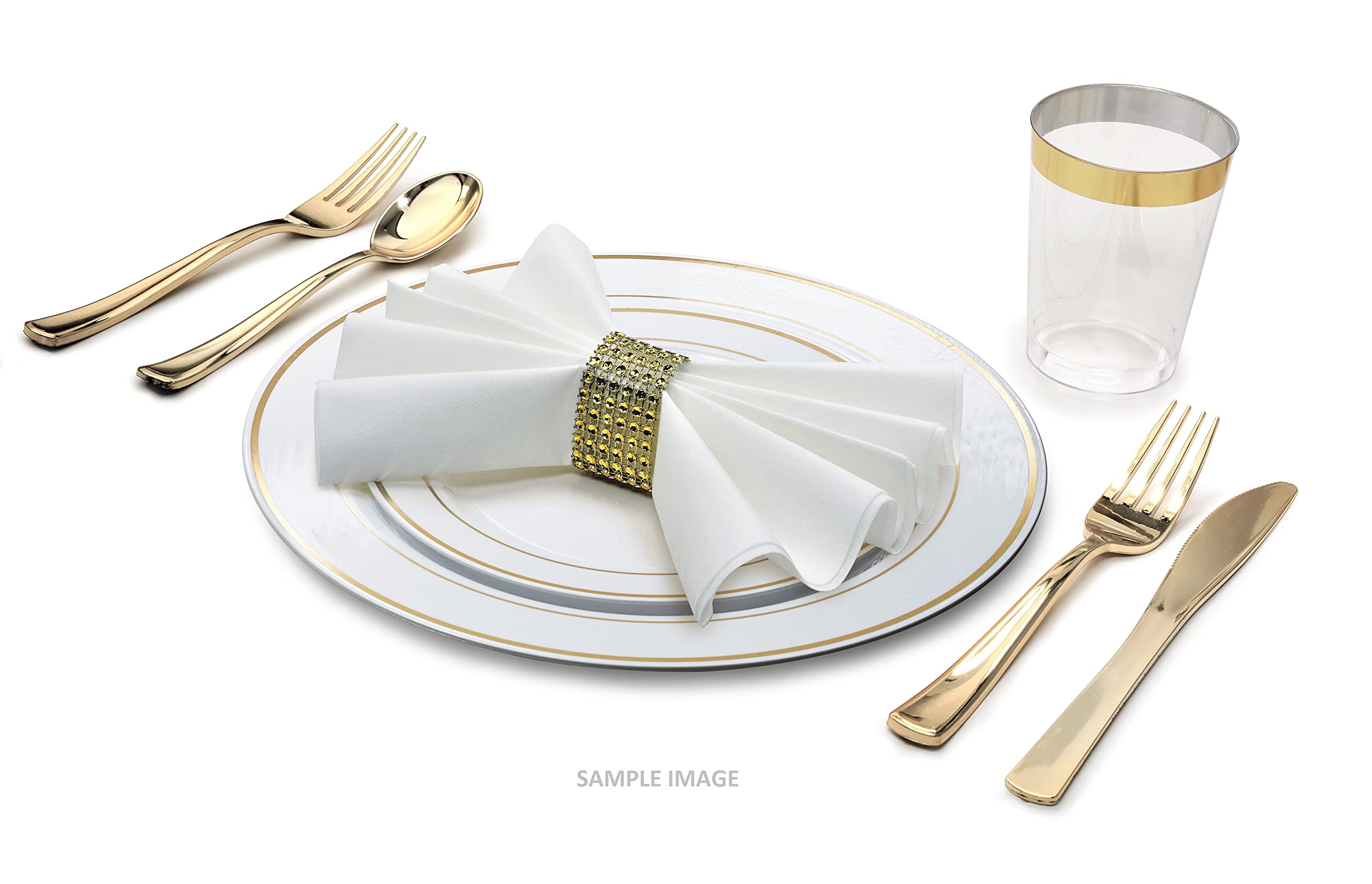 240-Piece Premium Disposable Plastic Plates Set for Weddings & Parties - 120 x 10.5'' Dinner Plates + 120 x 7.5'' Salad/Dessert Plates (White & Gold Rim) - Heavyweight, Elegant Tableware for Large Gatherings, Catering & Special Events