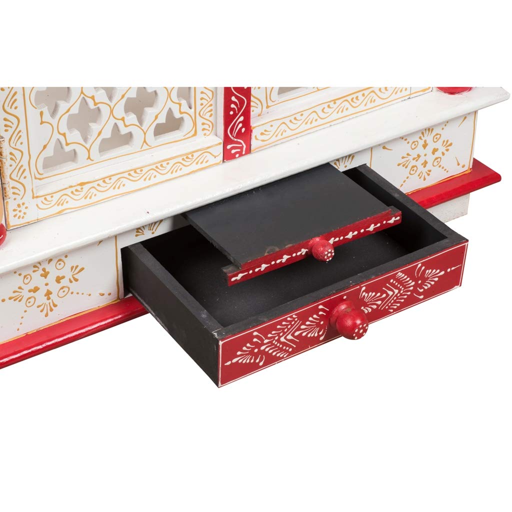 Handcrafted Wooden Home Temple for Pooja - Traditional Indian Mandir with Carved Design - Perfect for Daily Worship, Meditation & Home Decor (05)