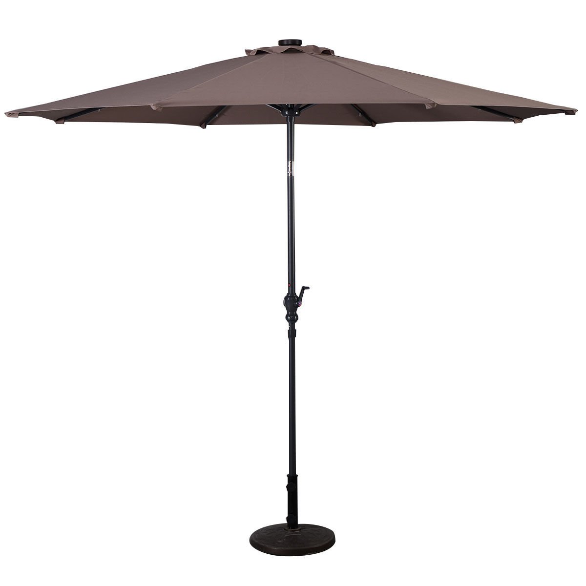 Thaisan7 10FT Tan Solar LED Patio Umbrella with Crank & Tilt - Outdoor Market Steel Umbrella for Garden, Poolside, Deck, and Backyard Relaxation