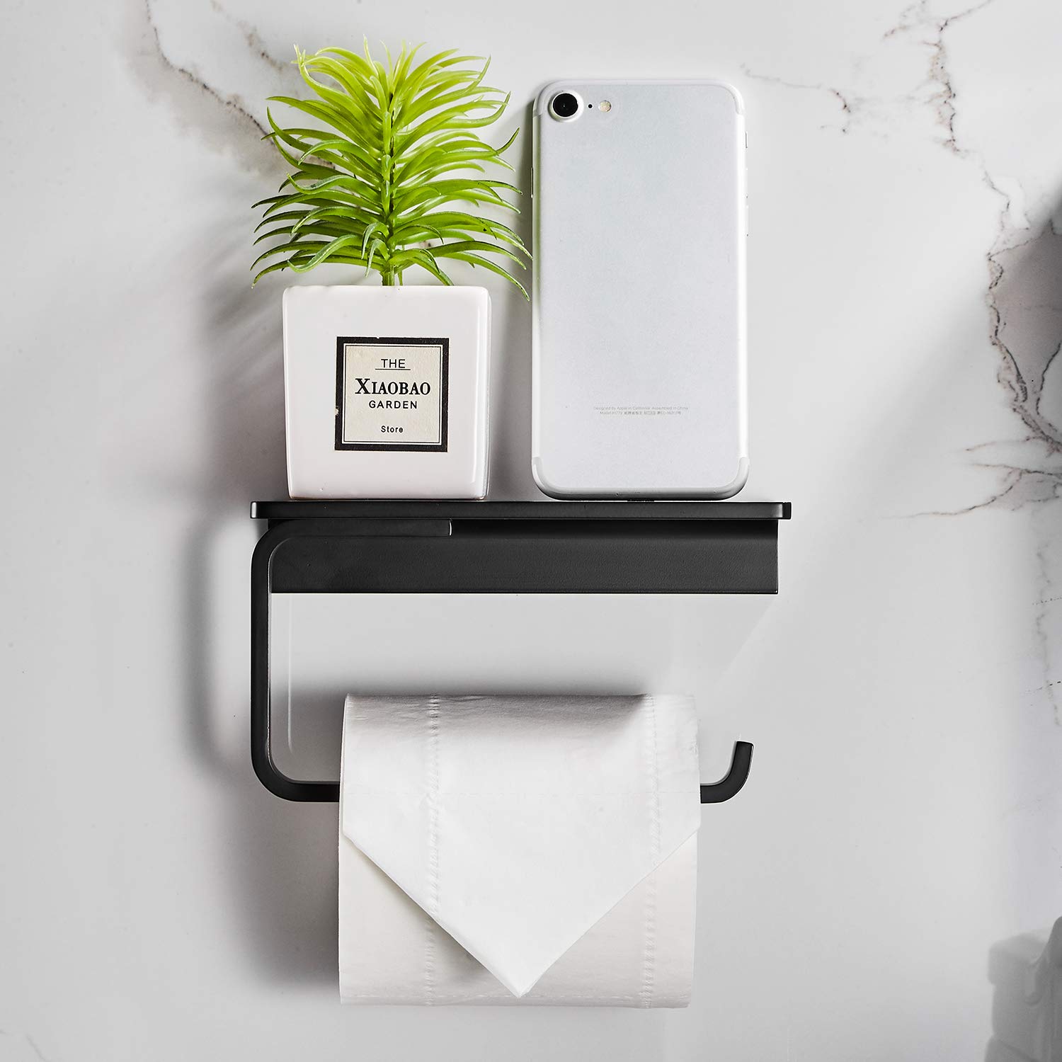 Premium Matte Black Toilet Paper Holder - Solid Brass Bathroom Tissue Roll Holder with Phone Storage | Hotel Style Design for Modern Bathrooms, Powder Rooms & Guest Baths