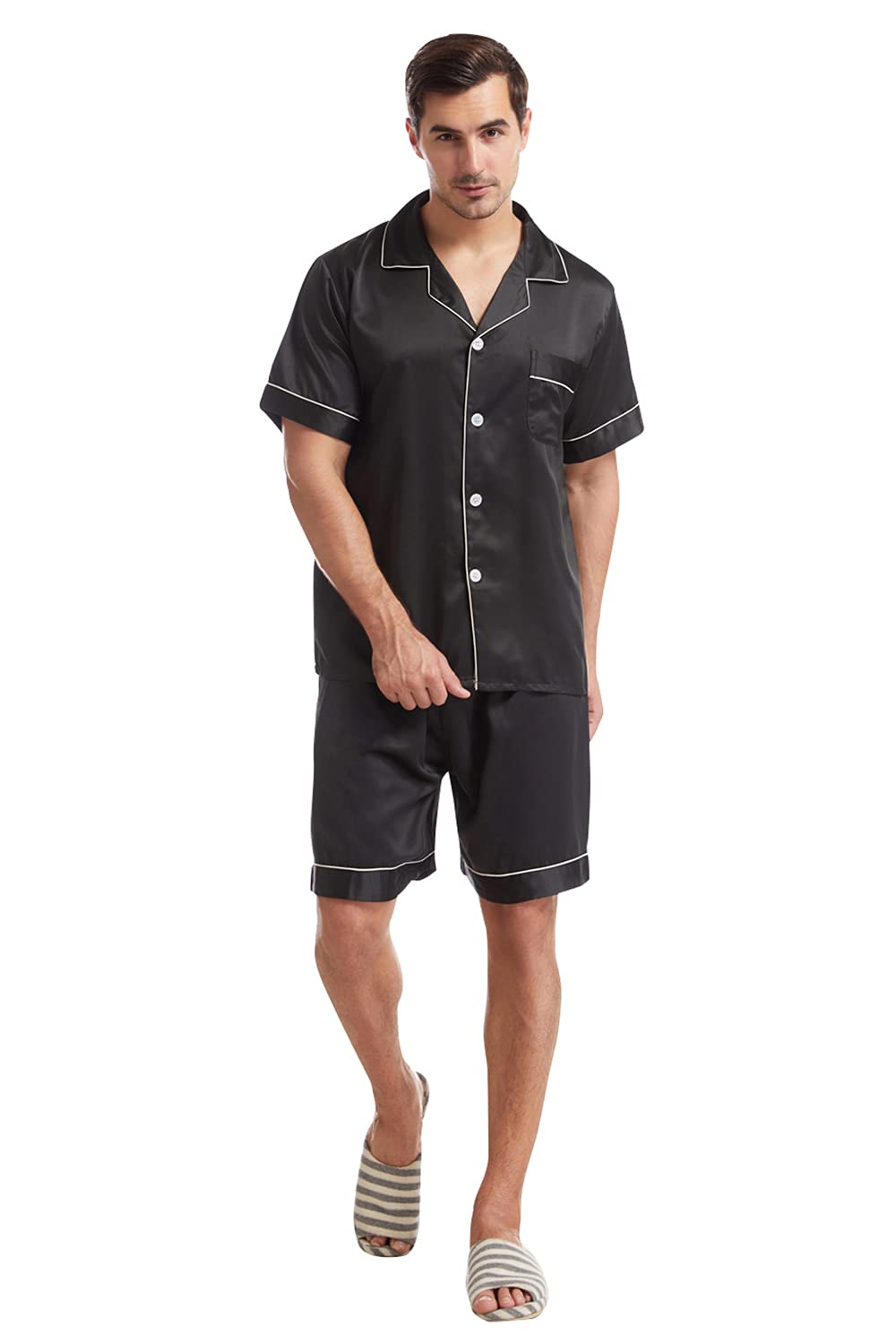 Silky Men's Pajama Set - Short Sleeve Satin Sleepwear for Couples & Nightwear