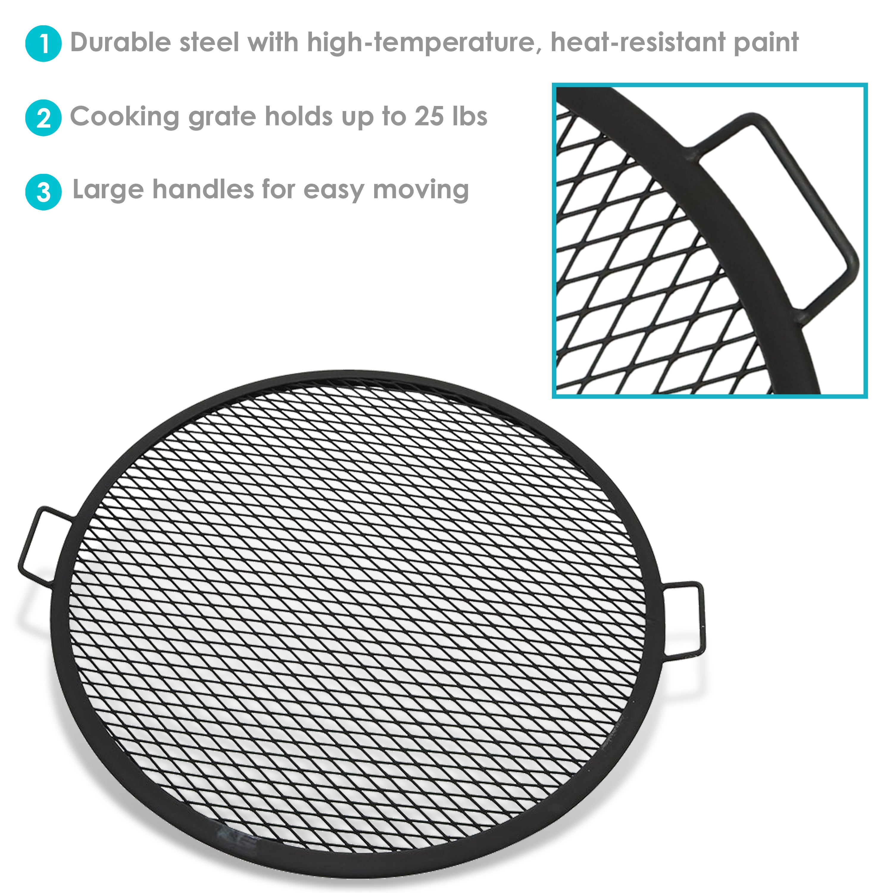 Sunnydaze X Marks Round Cooking Grate - Heavy Duty Campfire Grill for Outdoor BBQ, Picnics & Backyard Grilling - Perfect for Camping, Tailgating & Patio Parties
