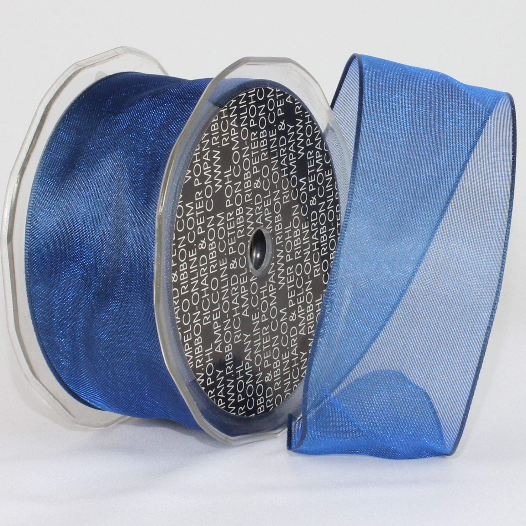 Premium Navy Blue Wired Crystal Organdy Craft Ribbon - 1 Inch x 27 Yards for Gift Wrapping, Wedding Decorations & DIY Projects