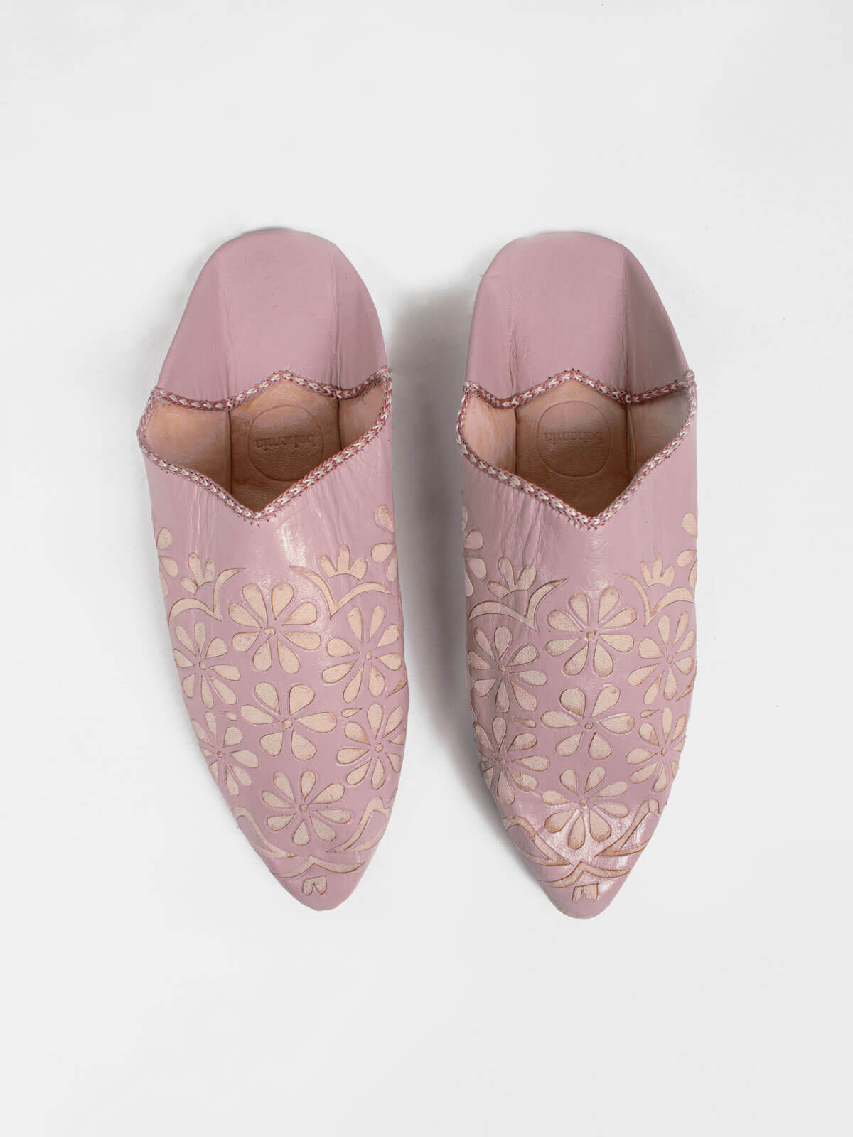 Vintage Pink Moroccan Decorative Daisy Babouche Slippers - Handmade Leather House Shoes for Women | Perfect for Home, Lounge & Boho Chic Outfits