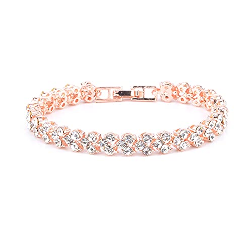 Elegant Rose Gold Crystal Rhinestone Bracelet for Women - Roman Style Fashion Jewelry Gift, Perfect for Friendship, Parties & Special Occasions