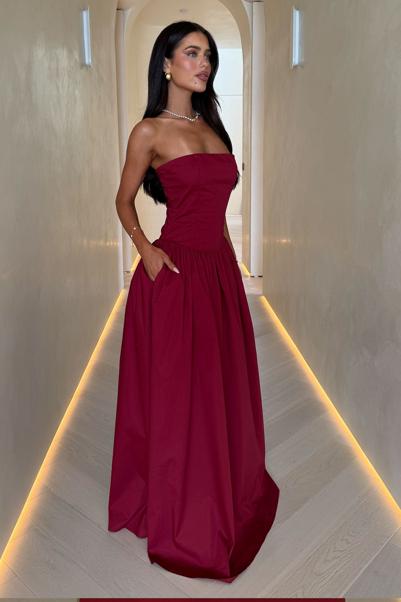 Iridessa Strapless Maxi Dress in Burgundy - Elegant Long Formal Gown for Weddings, Parties & Special Occasions