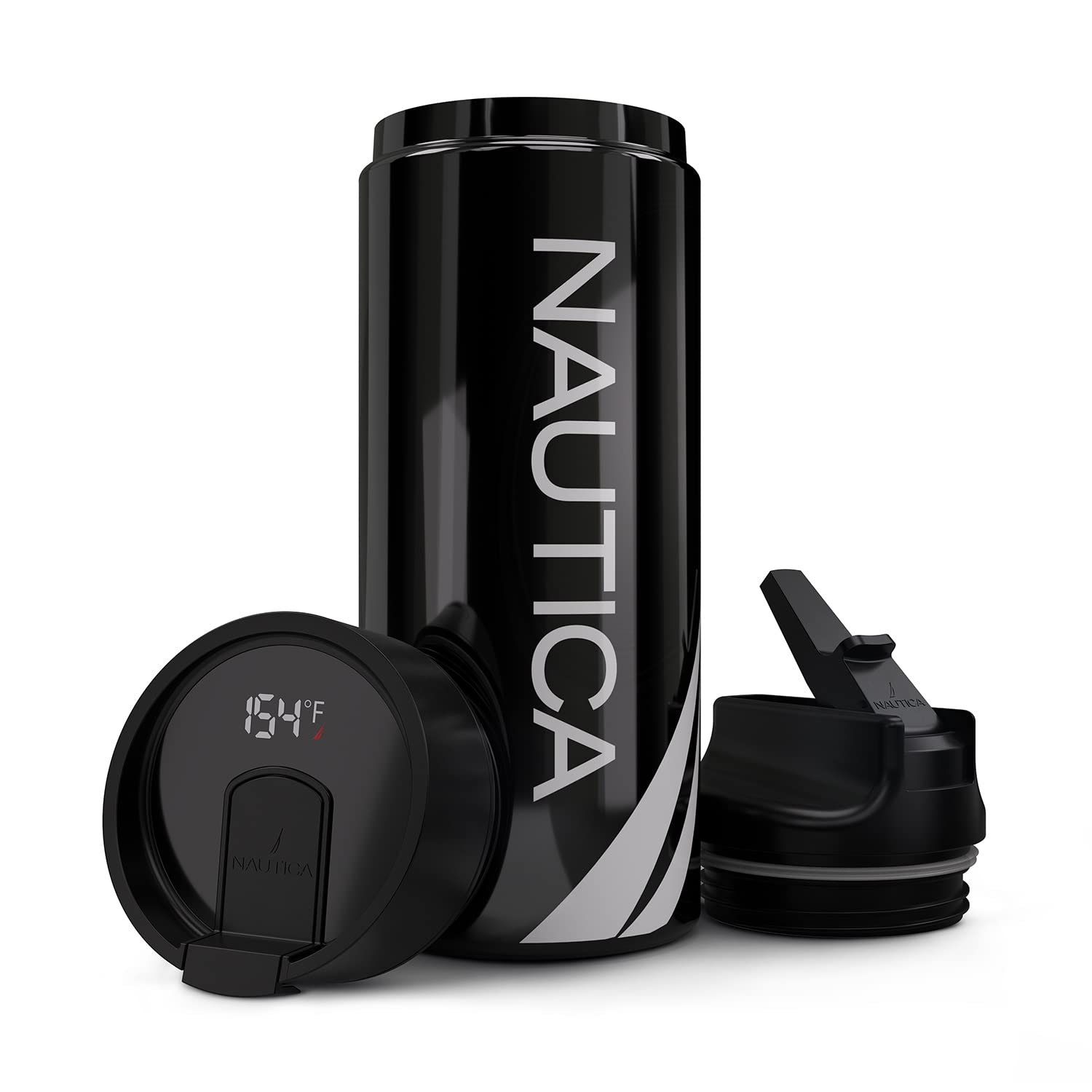 Nautica Smart Coffee Tumbler & Water Bottle - 32oz Stainless Steel Vacuum Insulated Thermos with Straw, LED Display & Leakproof Lid - Keeps Drinks Hot/Cold for 24 Hours - Perfect for Gym, Office, Hiking & Travel (J CLASS BLACK)