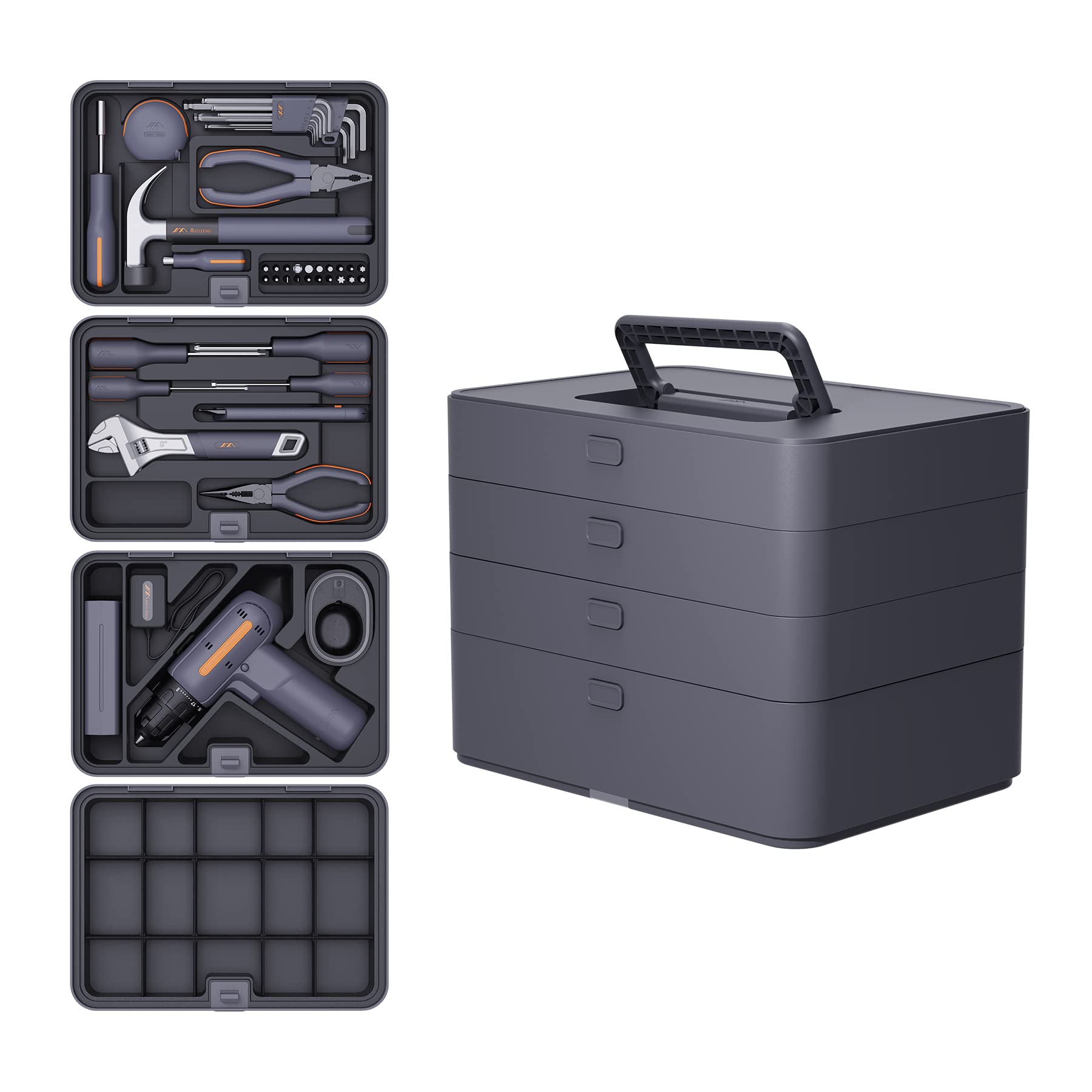 **JIMIHOME 97-Piece Home Repair Tool Kit with Cordless Power Drill & X Tray Set – Complete Household & Auto Maintenance Combo | Perfect for DIY Projects, Furniture Assembly, and Car Repairs**