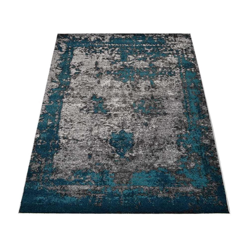 Heatset Polypropylene Machine-Made Area Rug - 9'x12' Rectangle, Ivory & Blue Abstract Modern Design, Medium Pile - Perfect for Living Room, Bedroom or Office Decor (MX0019)