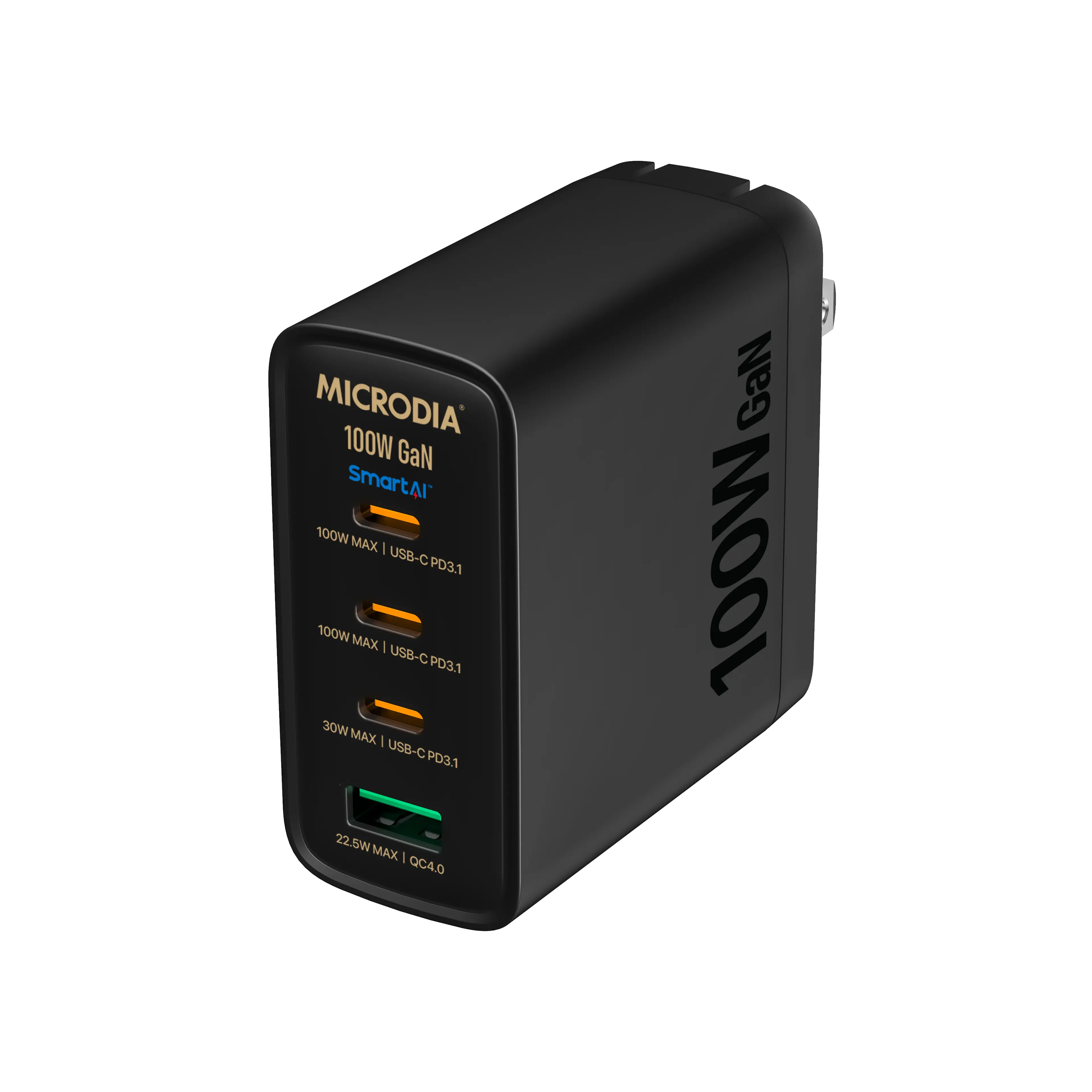 MICRODIA SMARTCube™ Nano 100W GaN Wall Charger with 3 Ports (USB-C PD3.1 & USB-A QC4.0) - Fast Charging for iPhone 15, MacBook Pro, iPad, Samsung Galaxy - Perfect for Travel, Office & Home Use