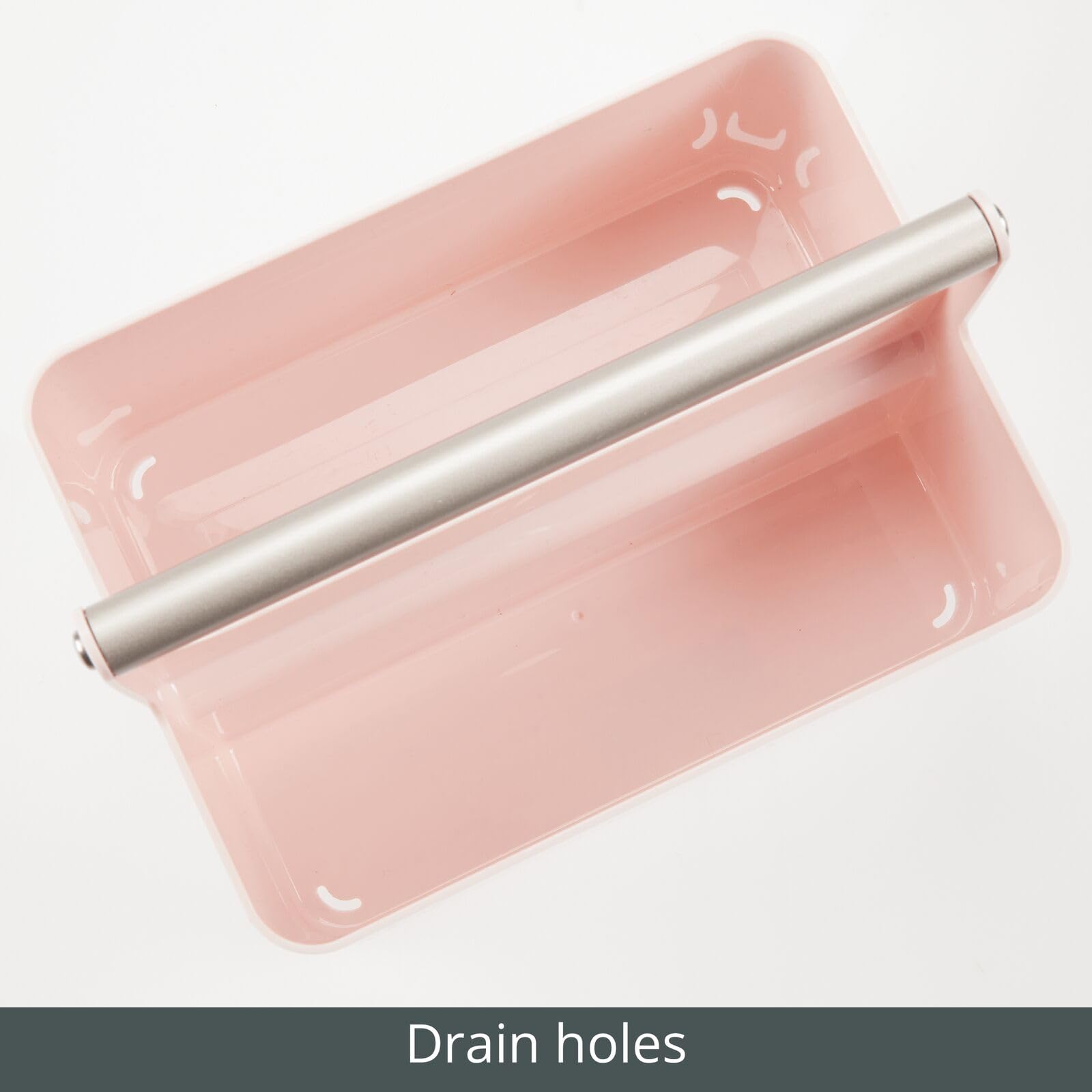 mDesign Plastic Shower Caddy Organizer with Metal Handle - Bathroom Storage Basket for Soap, Shampoo & Conditioner - Aura Collection in Light Pink/Satin - Perfect for Bathroom, Dorm & Kitchen Organization