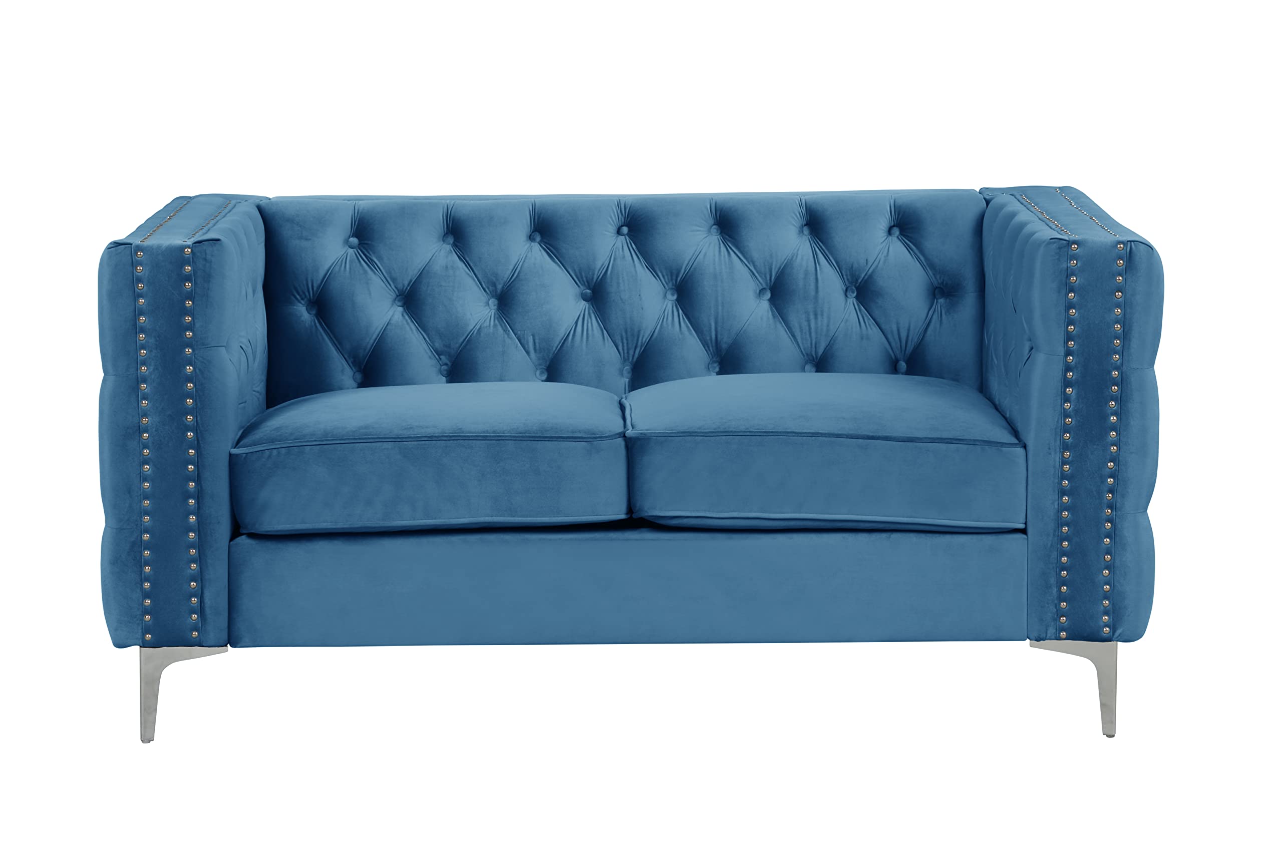 Navy Blue Velvet 3-Piece Living Room Furniture Set - Sofa, Loveseat & Chair - Soft Fabric Couch for Home Decor | Perfect for Small Spaces, Apartments & Cozy Family Gatherings