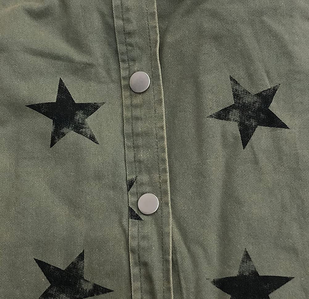 Women's Casual Frayed Raw Hem Star Print Denim Jacket | Mid-Long Peplum Style | Perfect for Spring Outfits, Date Nights & Streetwear Fashion