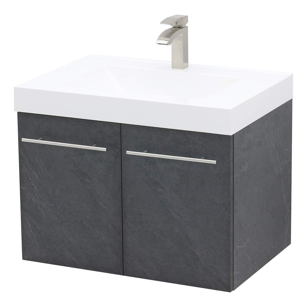 WindBay Floating Bathroom Vanity Set - Dark Slate Grey with White Sink for Modern Homes