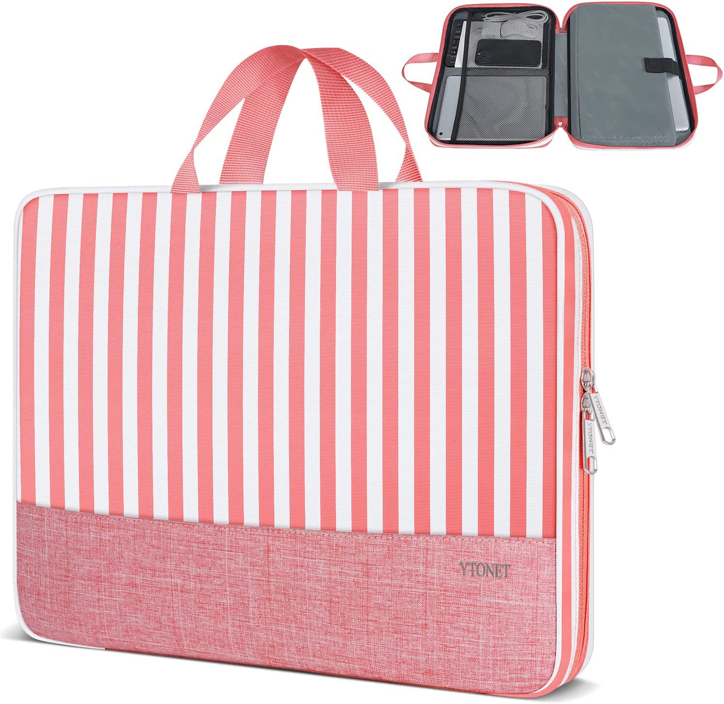 Ytonet 15.6 Inch Laptop Sleeve Case - Water Resistant Protective Cover with Handle, TSA Approved, Compatible with HP, Dell, Lenovo, Asus Notebooks, Stylish Pink Stripes Design, Perfect for Work, Travel, and School