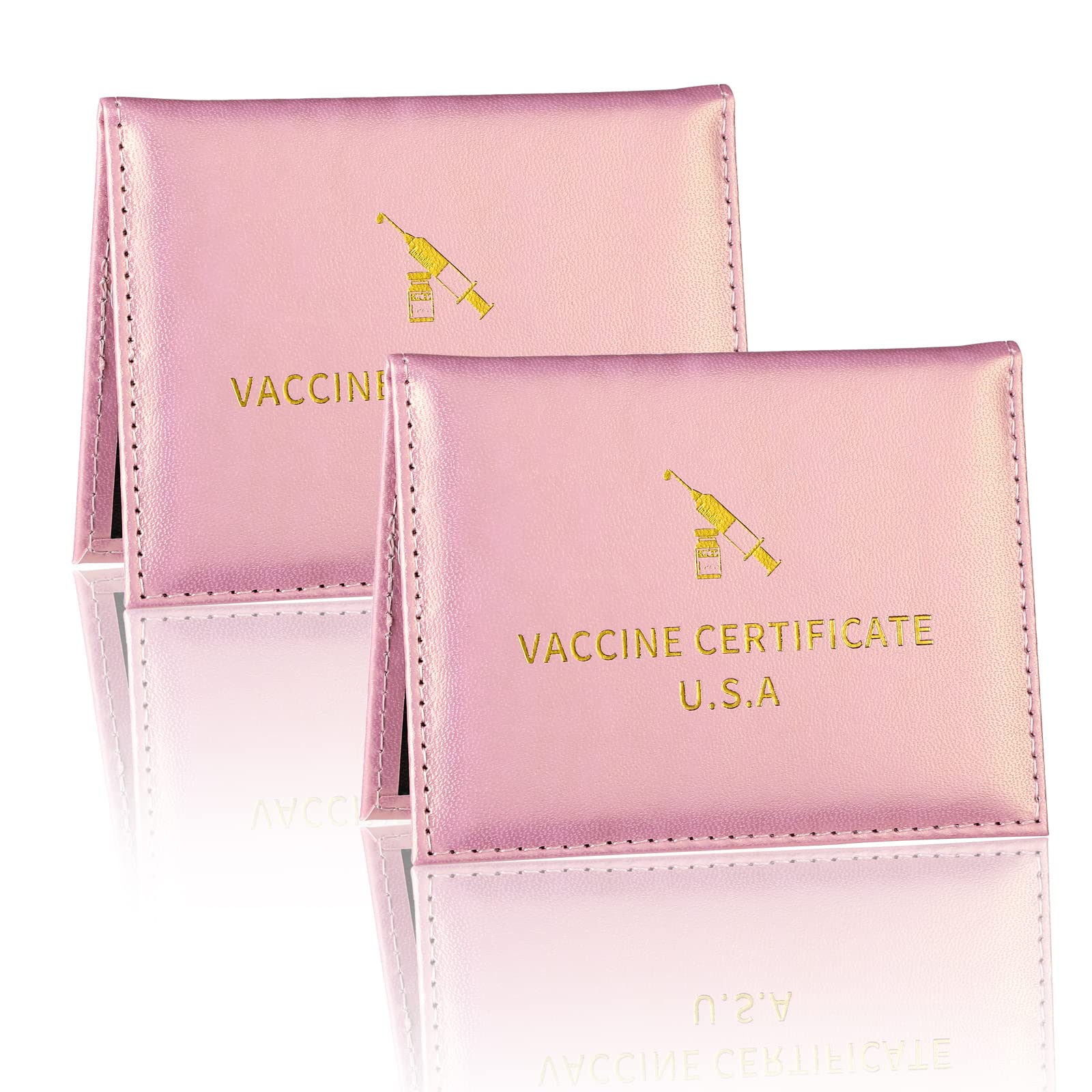 2 Pack Waterproof PU Leather Vaccine Card Holder - COVID Vaccination Card Protector & Business Card Wallet (4